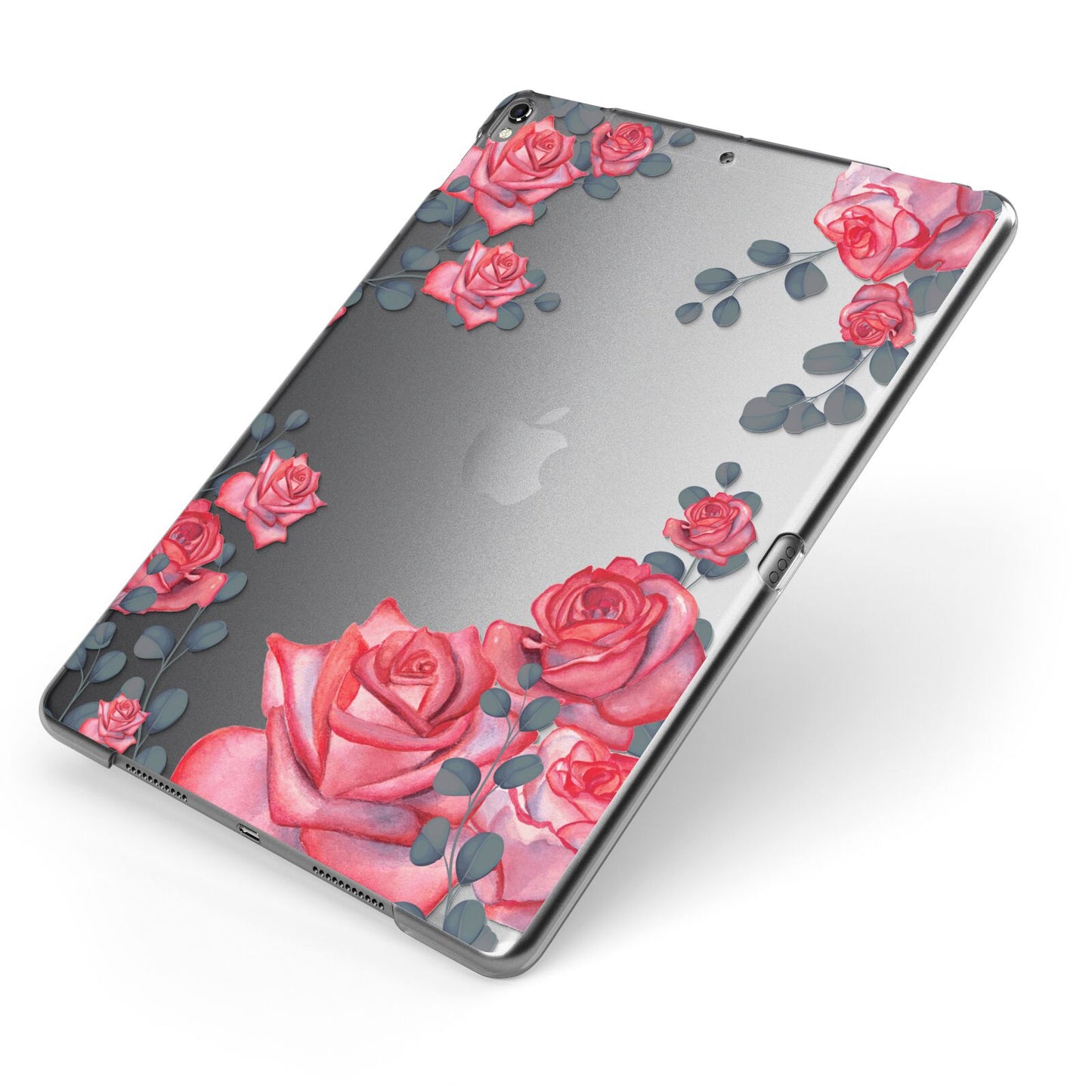 Valentine Floral Apple iPad Case on Grey iPad Side View