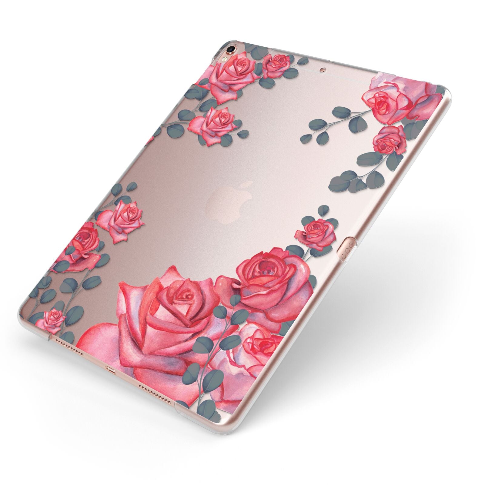 Valentine Floral Apple iPad Case on Rose Gold iPad Side View