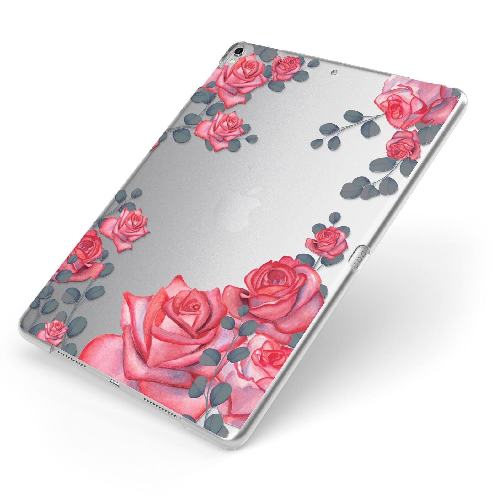 Valentine Floral Apple iPad Case on Silver iPad Side View