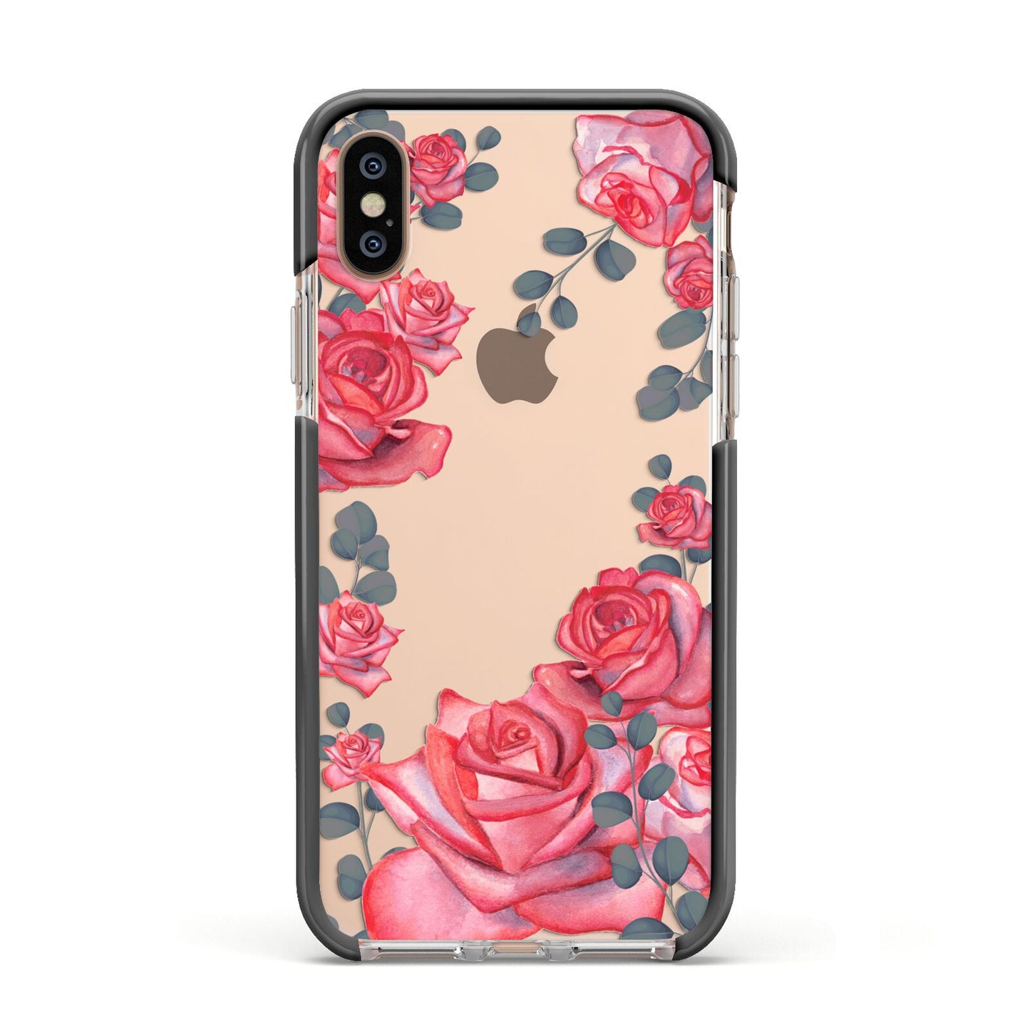 Valentine Floral Apple iPhone Xs Impact Case Black Edge on Gold Phone