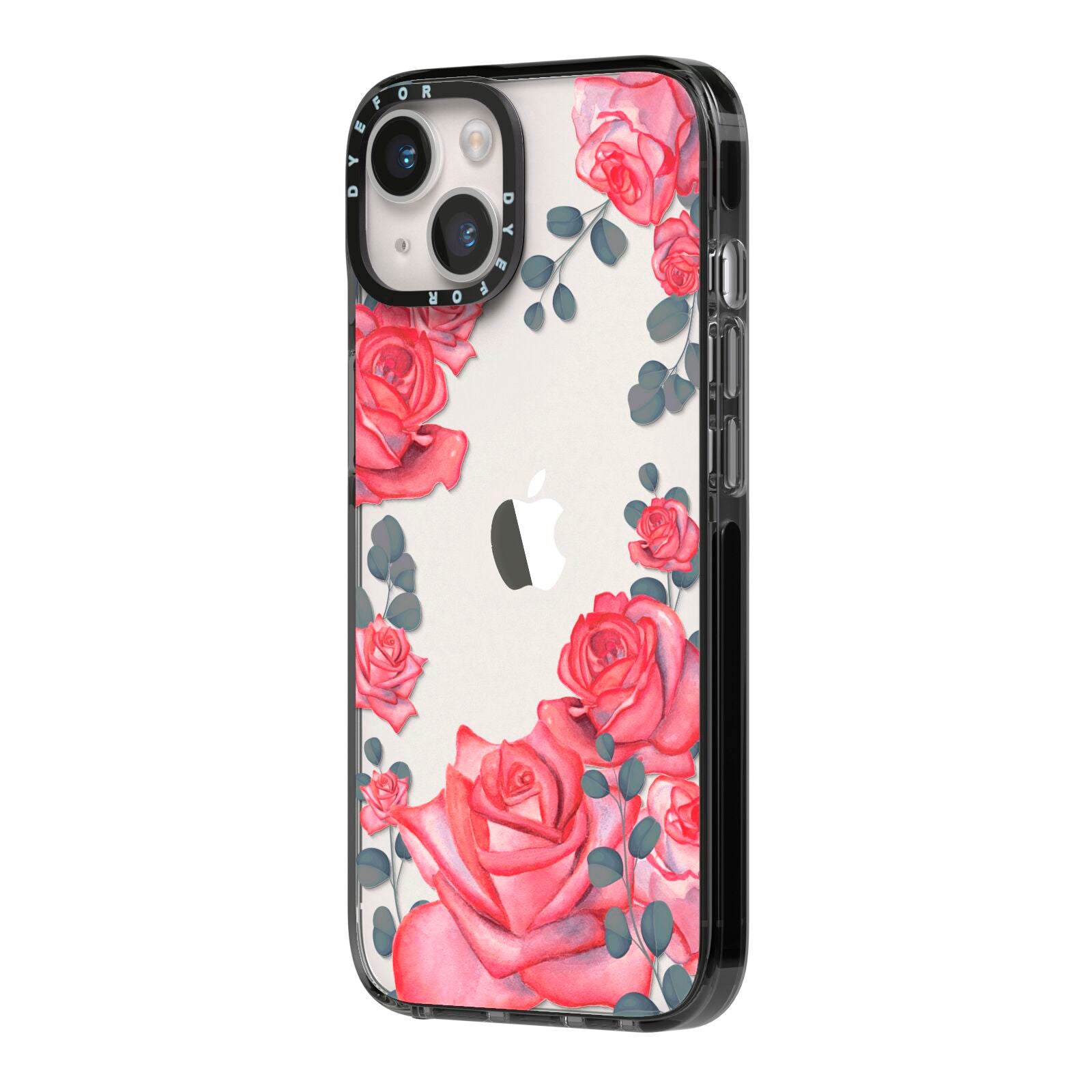 Valentine Floral iPhone 14 Black Impact Case Side Angle on Silver phone