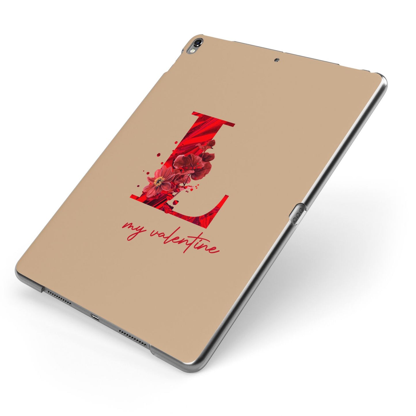 Valentine Monogram Apple iPad Case on Grey iPad Side View