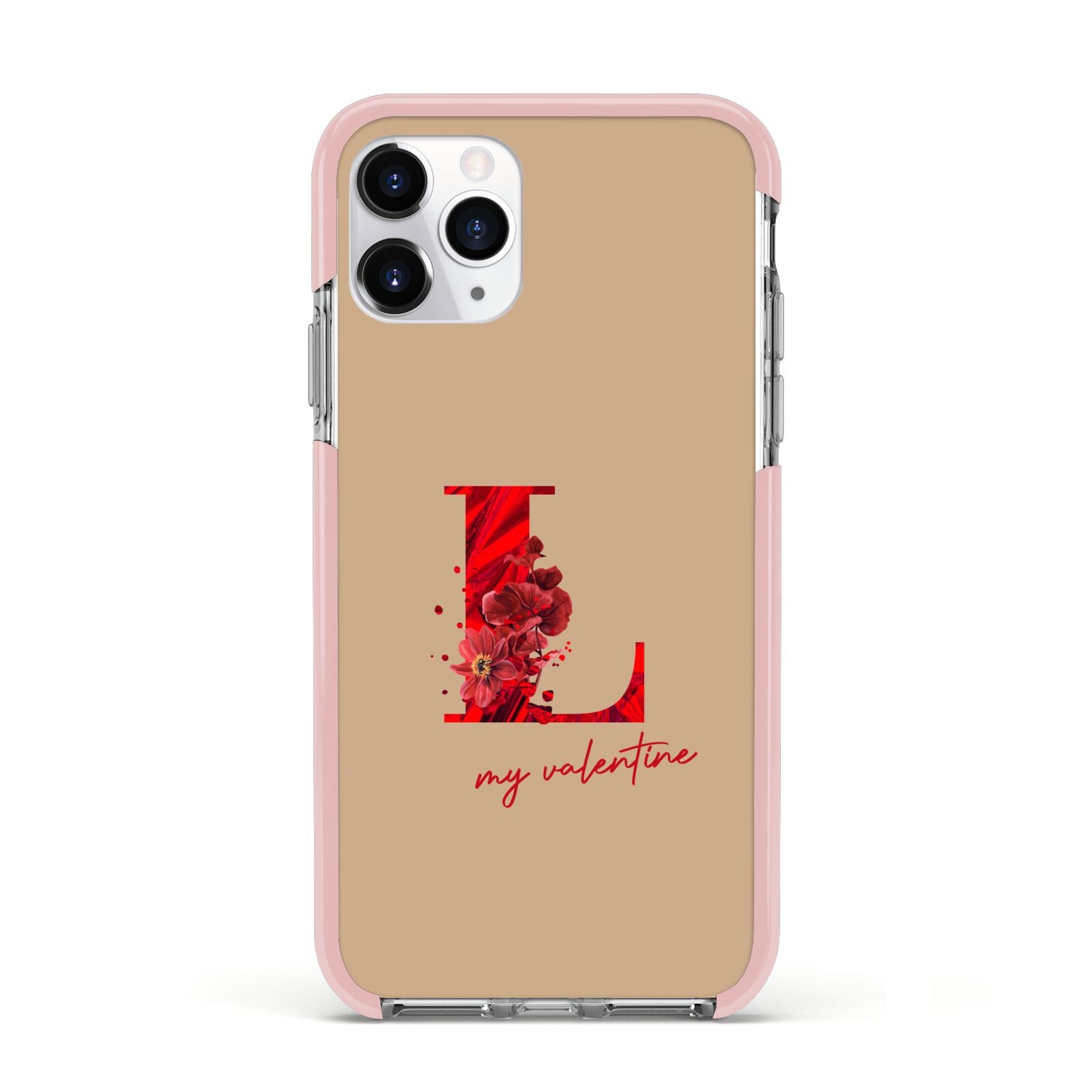 Valentine Monogram Apple iPhone 11 Pro in Silver with Pink Impact Case