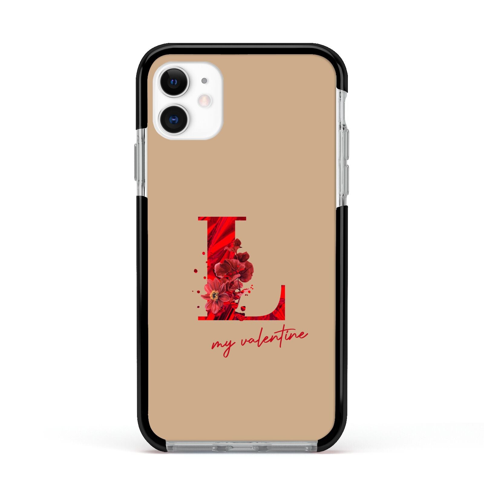 Valentine Monogram Apple iPhone 11 in White with Black Impact Case