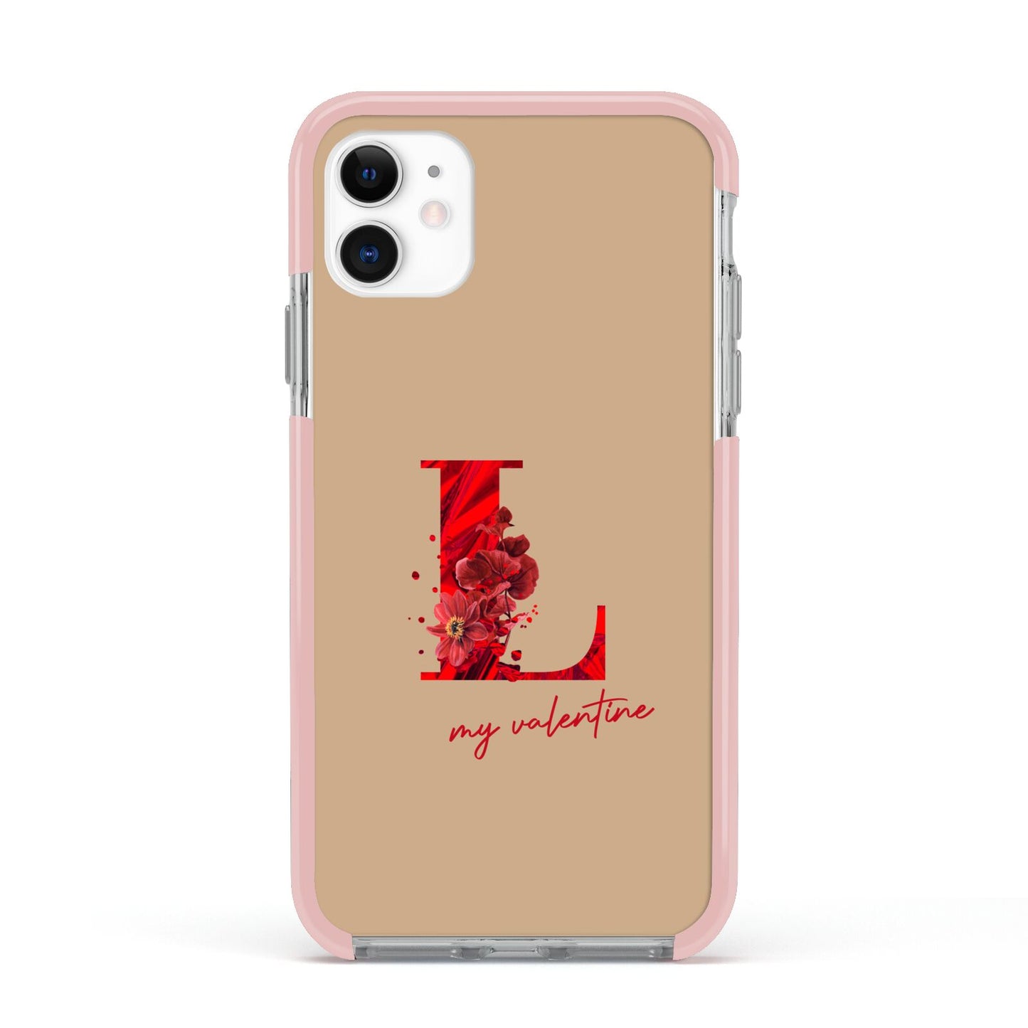 Valentine Monogram Apple iPhone 11 in White with Pink Impact Case