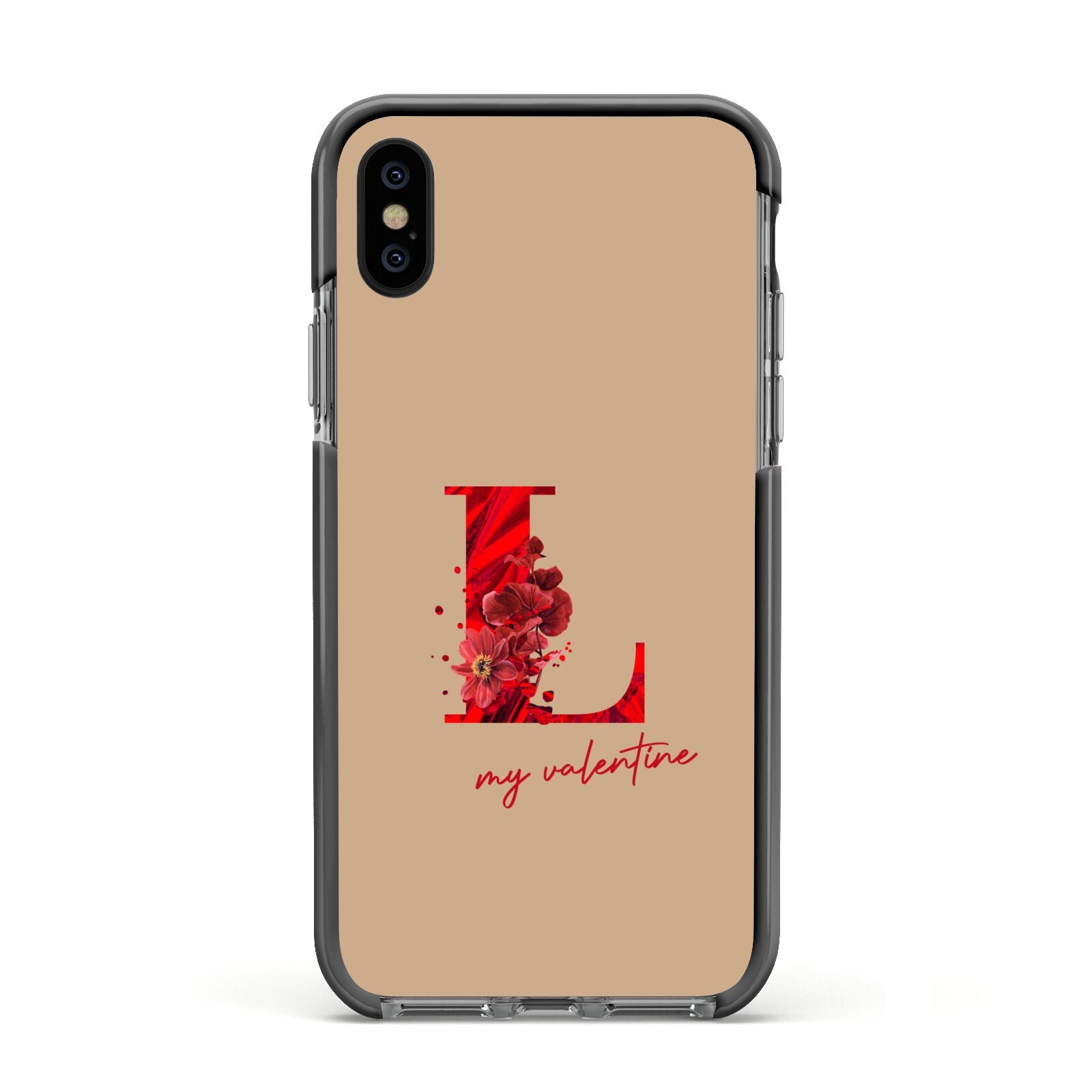 Valentine Monogram Apple iPhone Xs Impact Case Black Edge on Black Phone