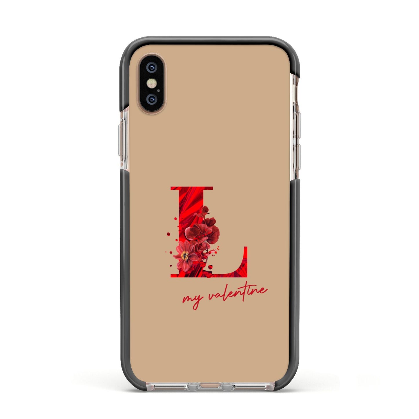 Valentine Monogram Apple iPhone Xs Impact Case Black Edge on Gold Phone