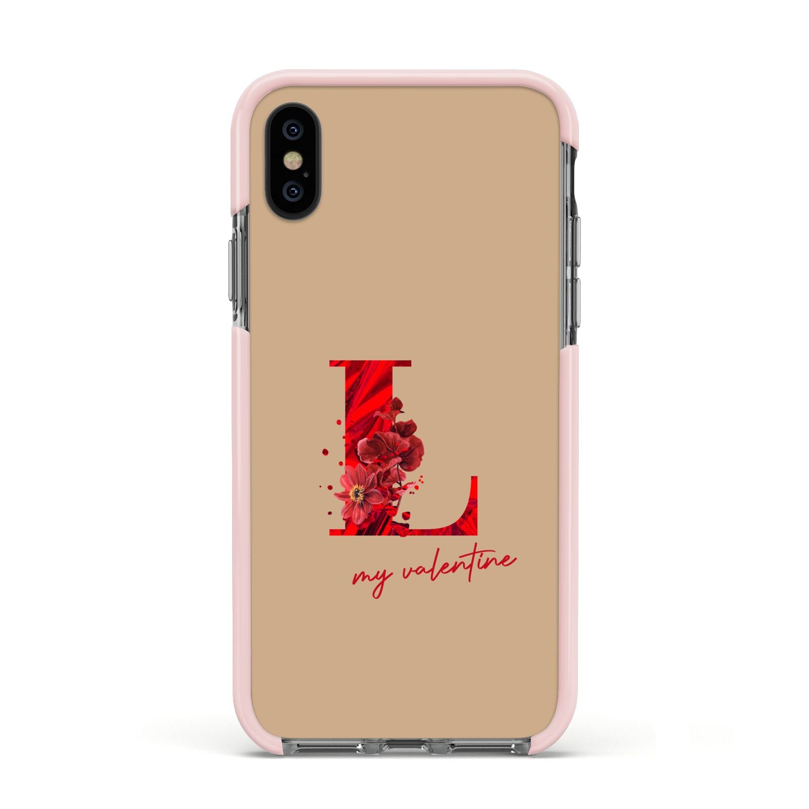 Valentine Monogram Apple iPhone Xs Impact Case Pink Edge on Black Phone