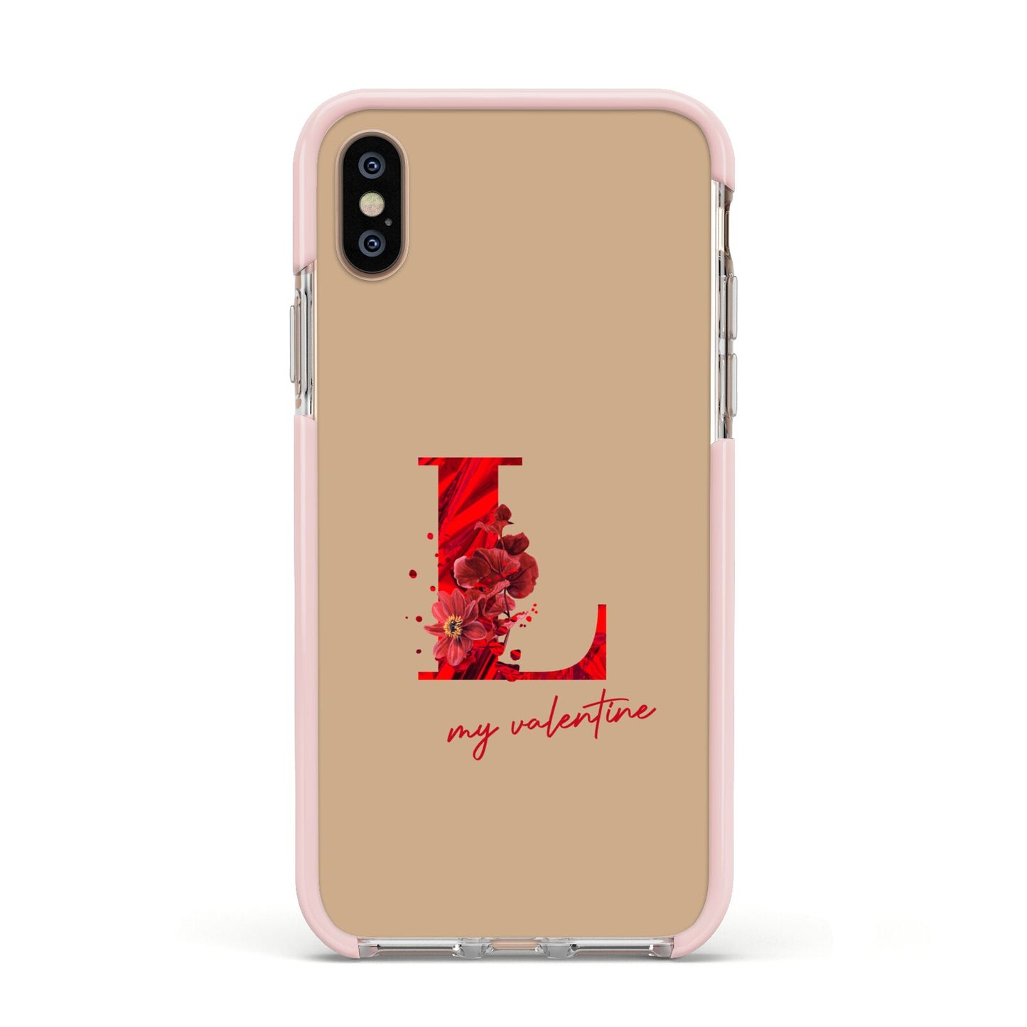 Valentine Monogram Apple iPhone Xs Impact Case Pink Edge on Gold Phone