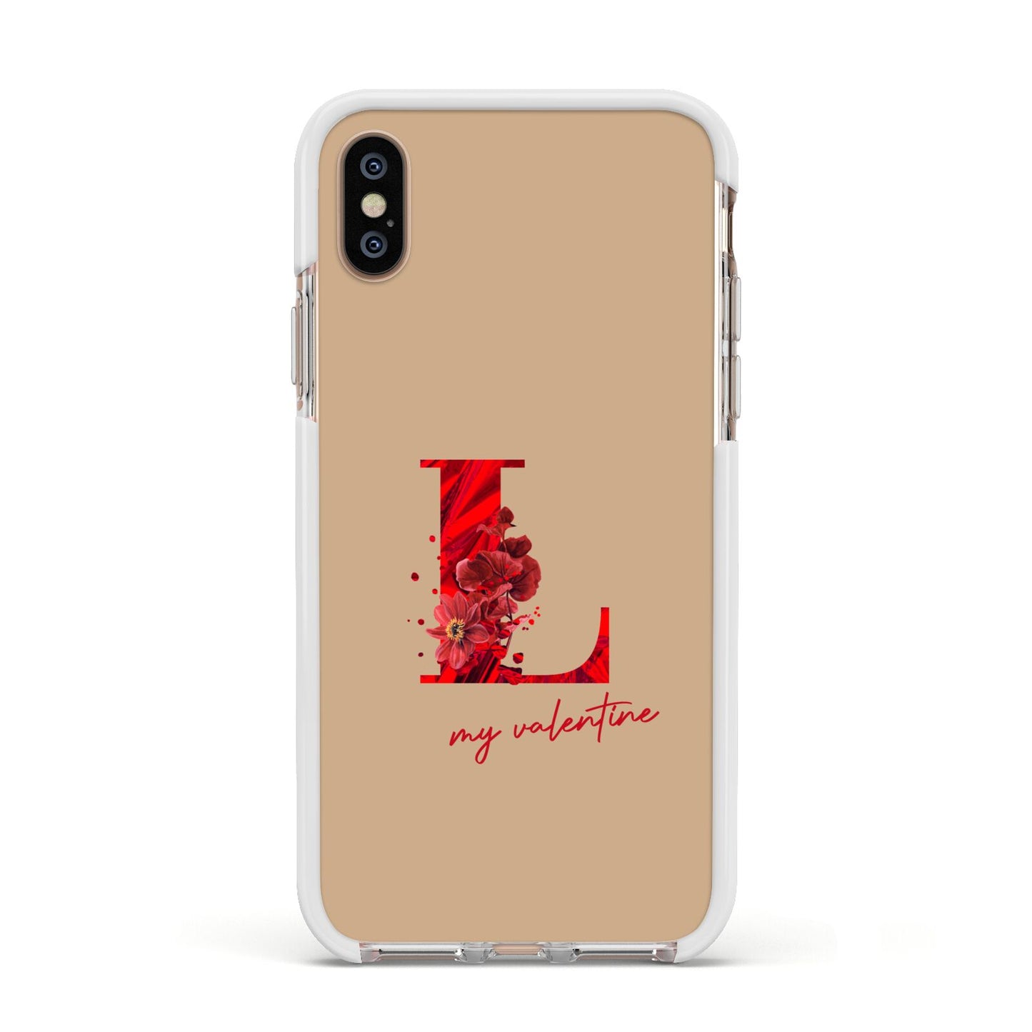 Valentine Monogram Apple iPhone Xs Impact Case White Edge on Gold Phone