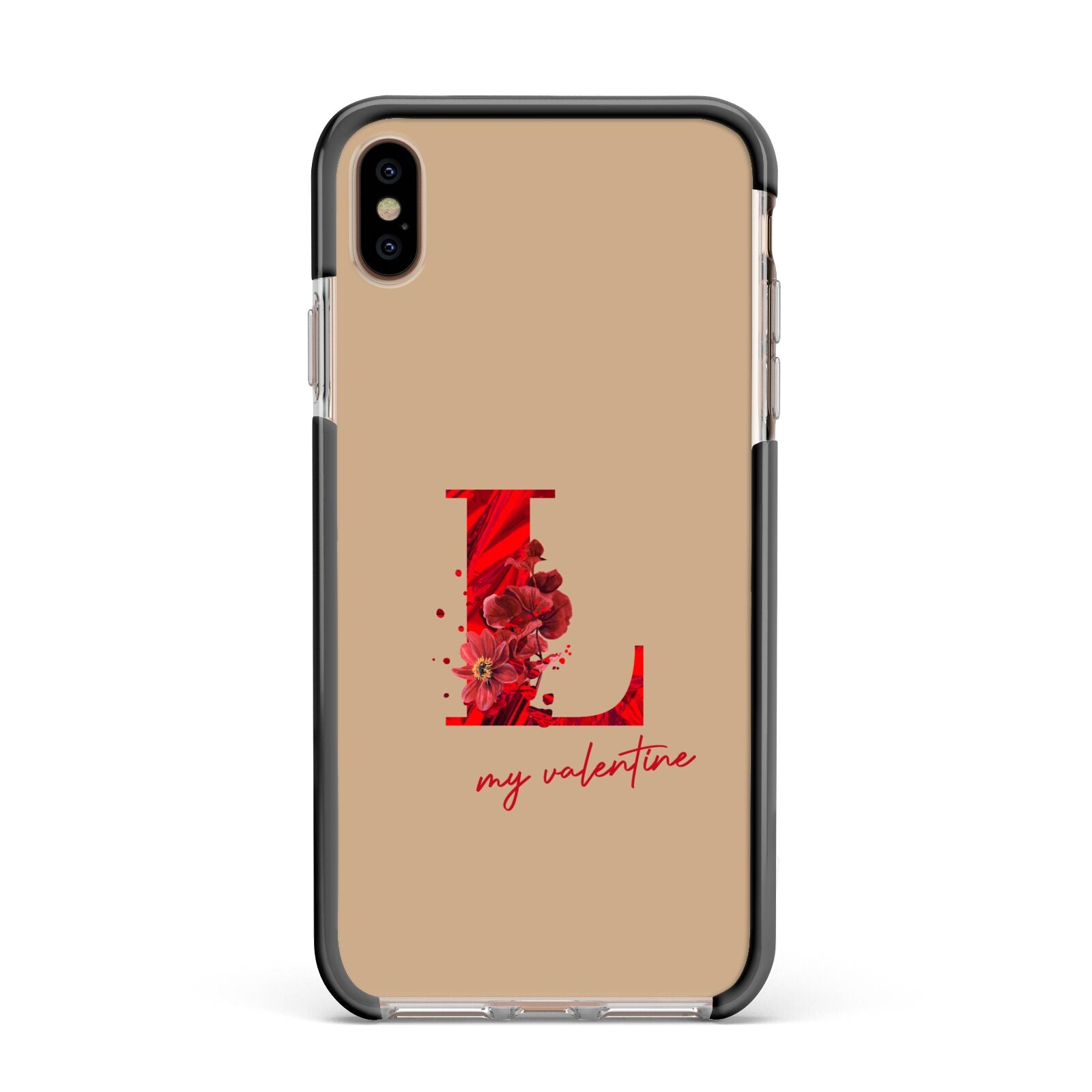 Valentine Monogram Apple iPhone Xs Max Impact Case Black Edge on Gold Phone