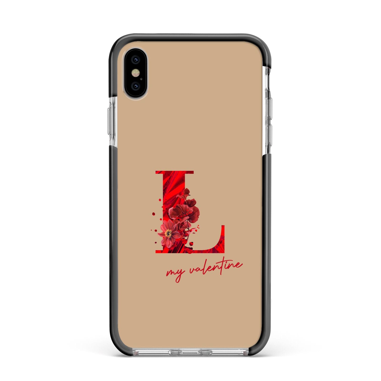 Valentine Monogram Apple iPhone Xs Max Impact Case Black Edge on Silver Phone