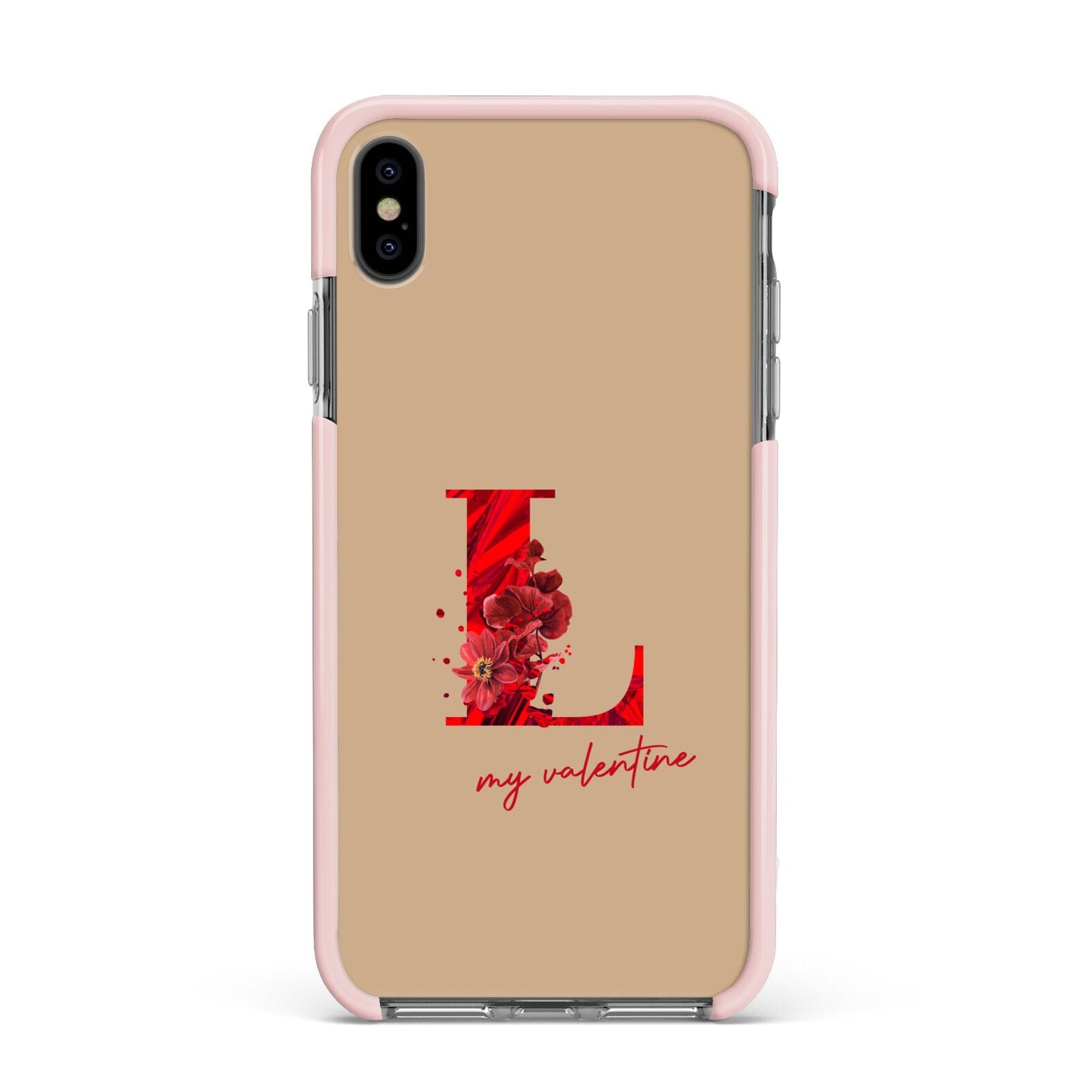 Valentine Monogram Apple iPhone Xs Max Impact Case Pink Edge on Black Phone