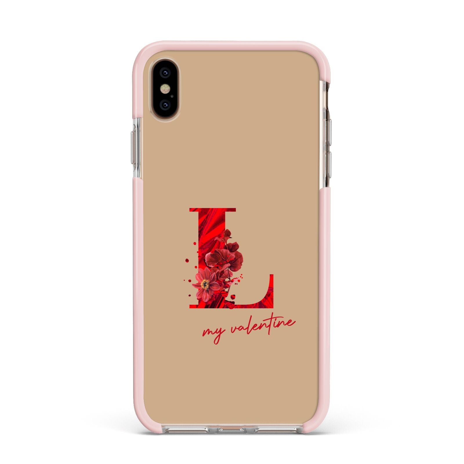 Valentine Monogram Apple iPhone Xs Max Impact Case Pink Edge on Gold Phone