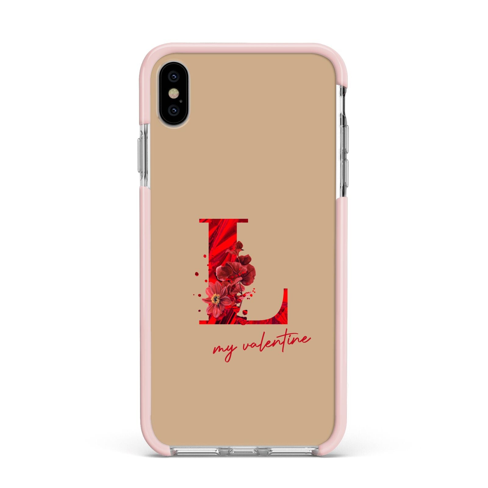 Valentine Monogram Apple iPhone Xs Max Impact Case Pink Edge on Silver Phone