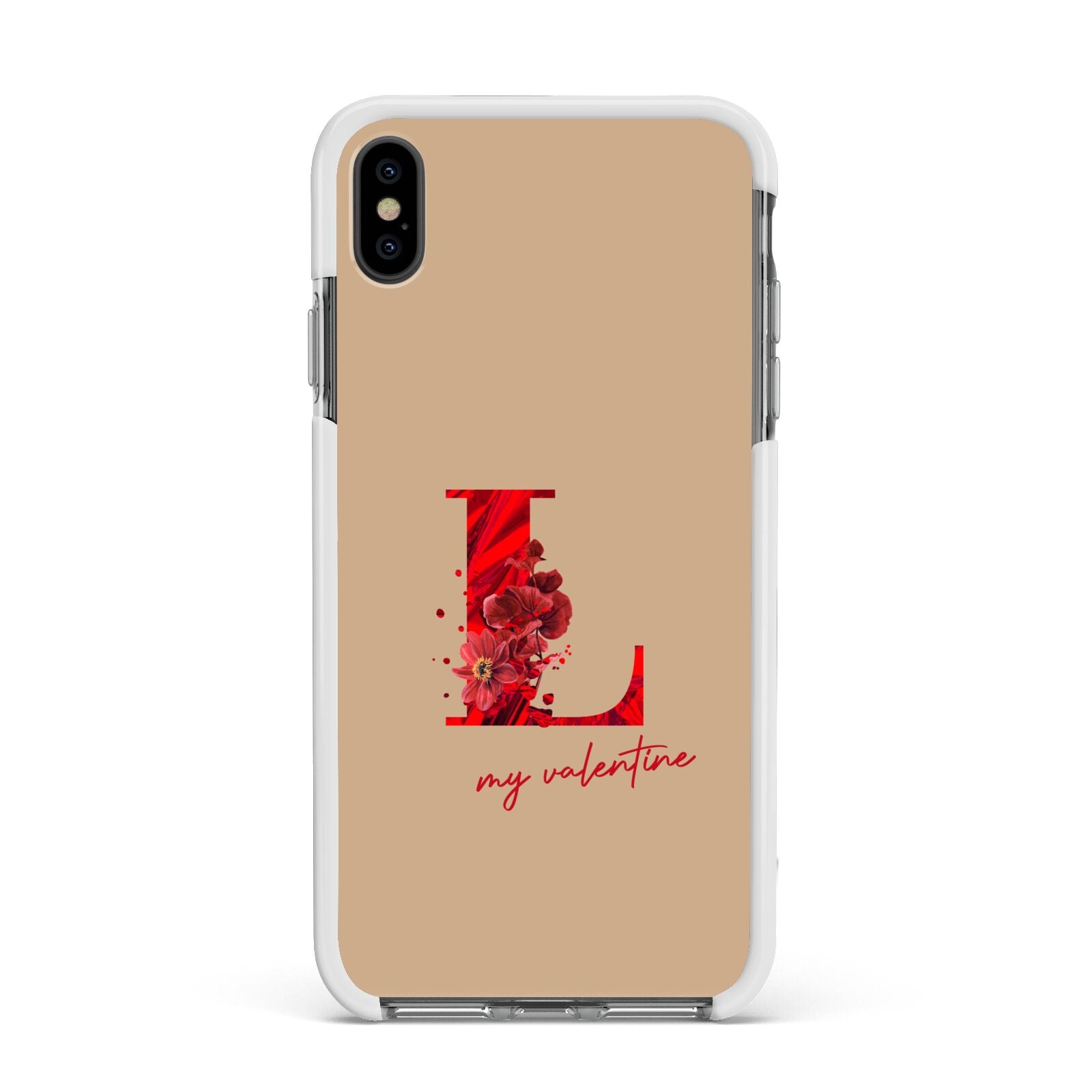 Valentine Monogram Apple iPhone Xs Max Impact Case White Edge on Black Phone