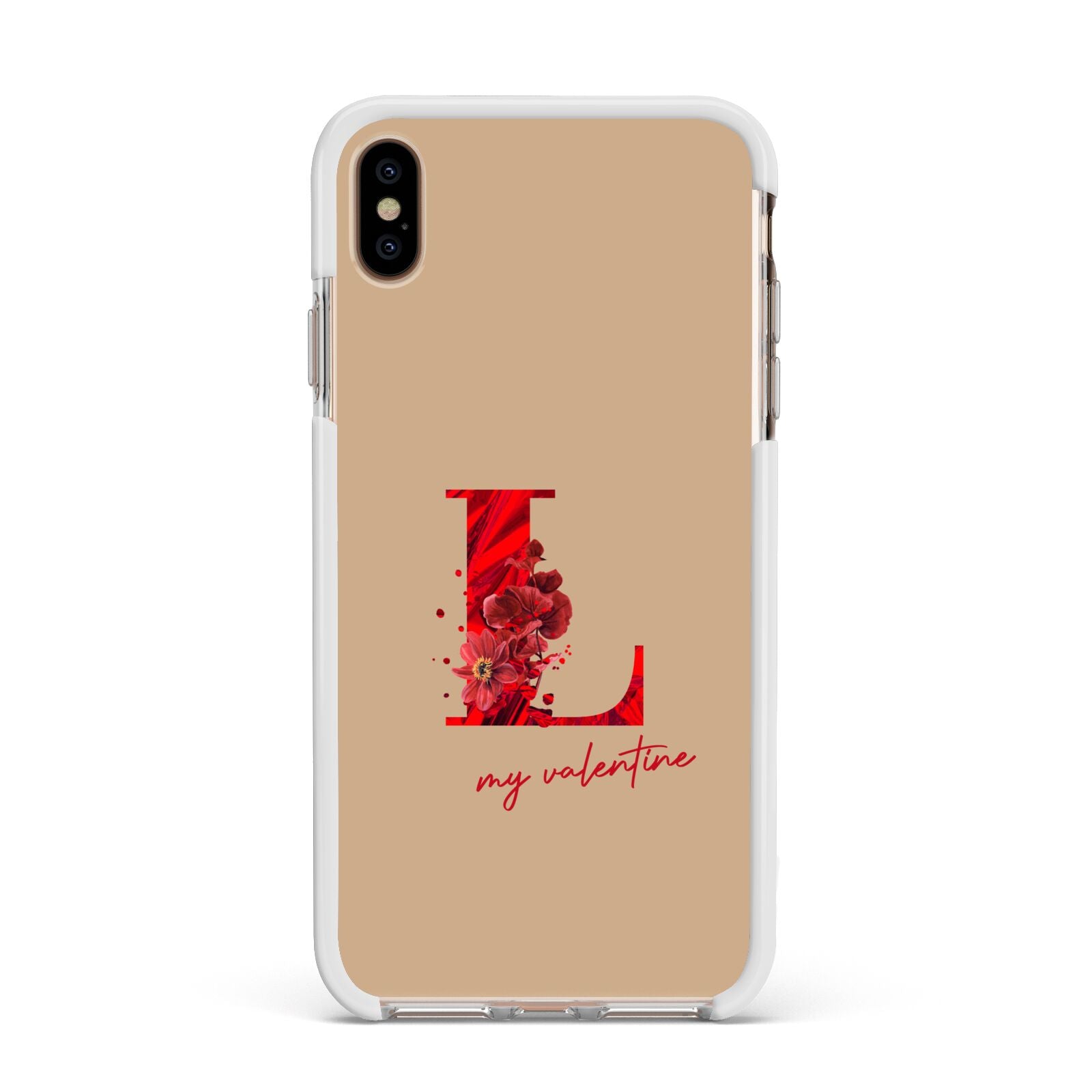 Valentine Monogram Apple iPhone Xs Max Impact Case White Edge on Gold Phone