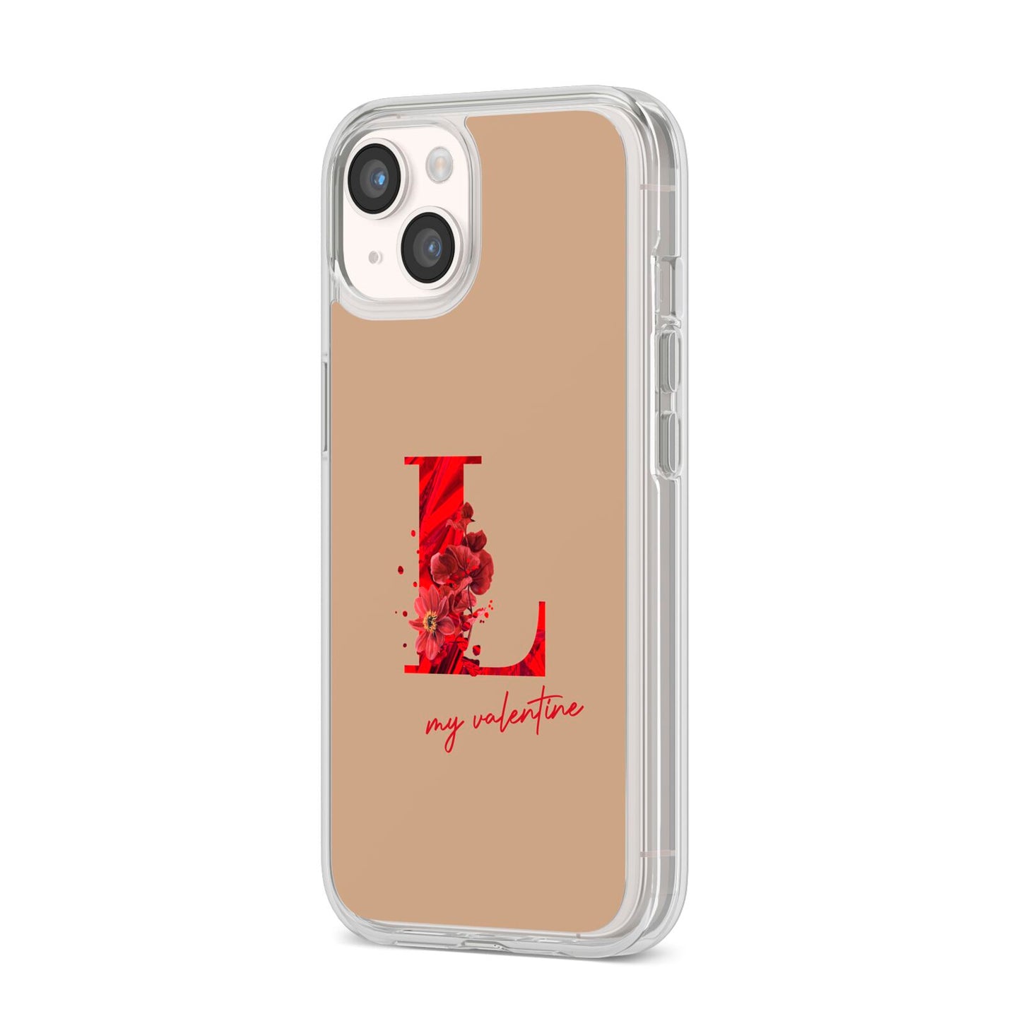 Valentine Monogram iPhone 14 Clear Tough Case Starlight Angled Image