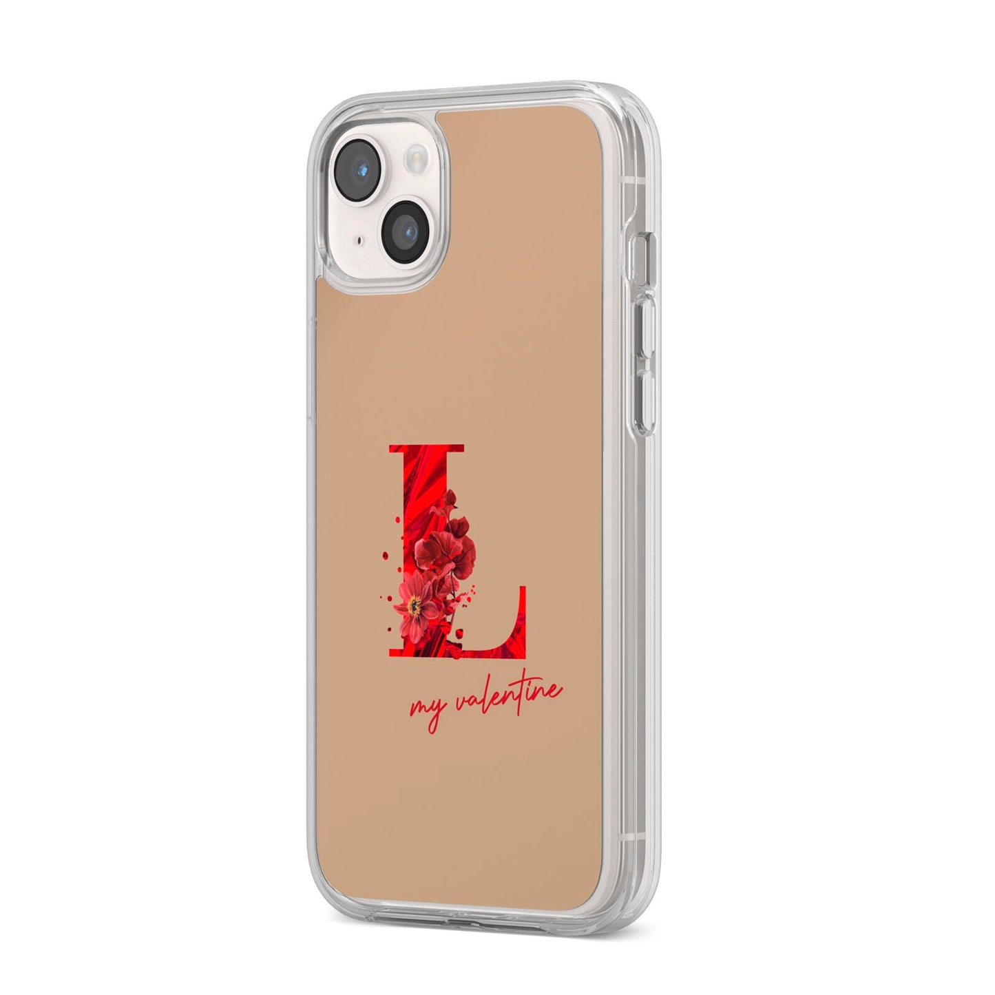 Valentine Monogram iPhone 14 Plus Clear Tough Case Starlight Angled Image