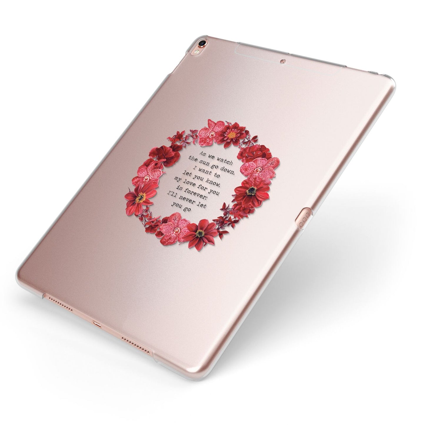 Valentine Wreath Quote Apple iPad Case on Rose Gold iPad Side View