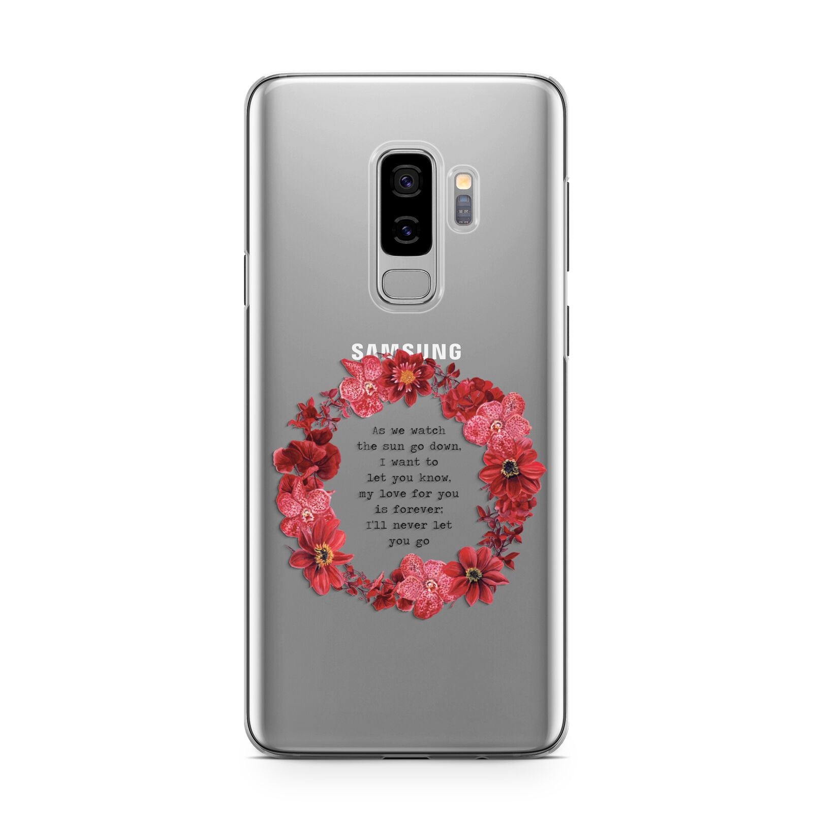 Valentine Wreath Quote Samsung Galaxy S9 Plus Case on Silver phone