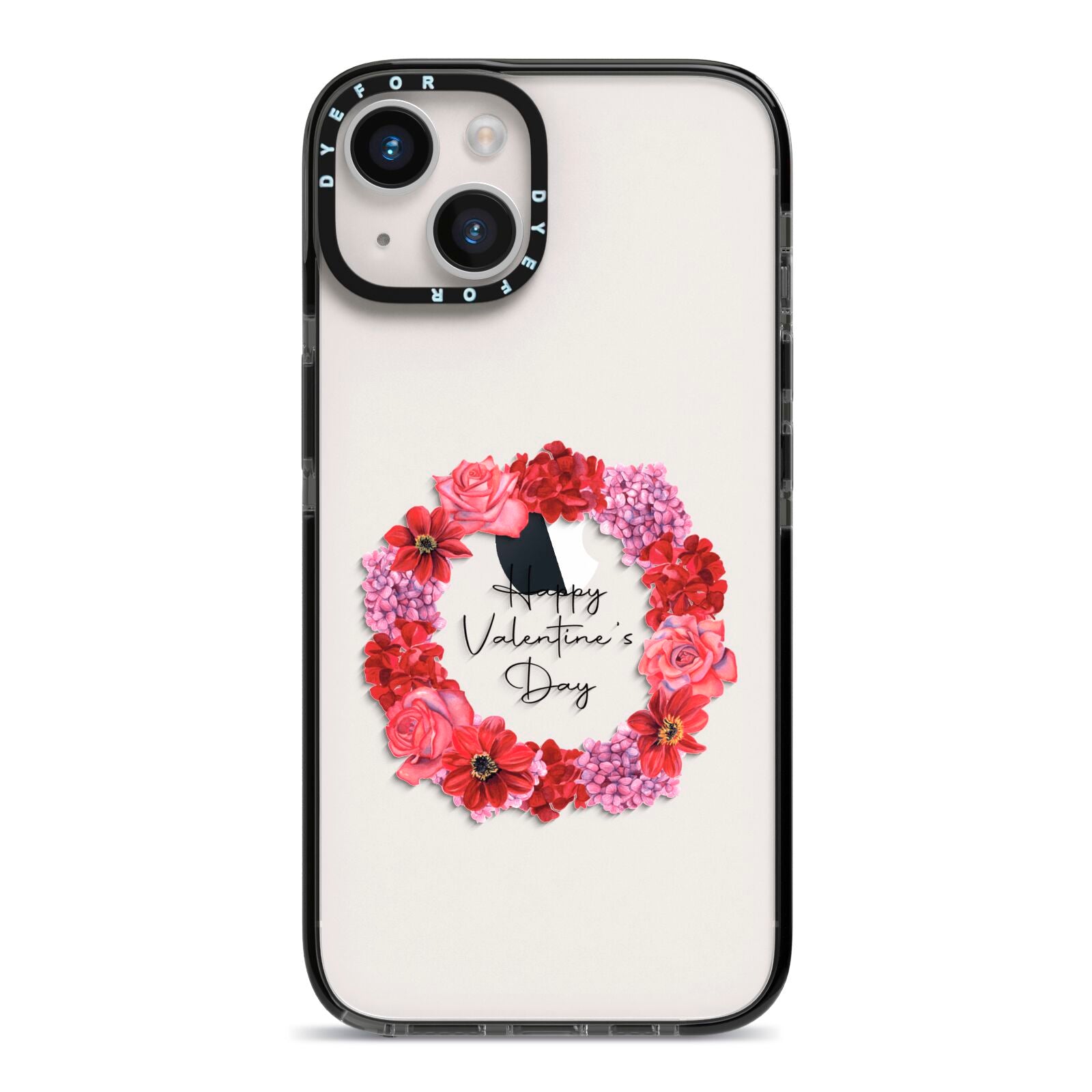 Valentine Wreath iPhone 14 Black Impact Case on Silver phone