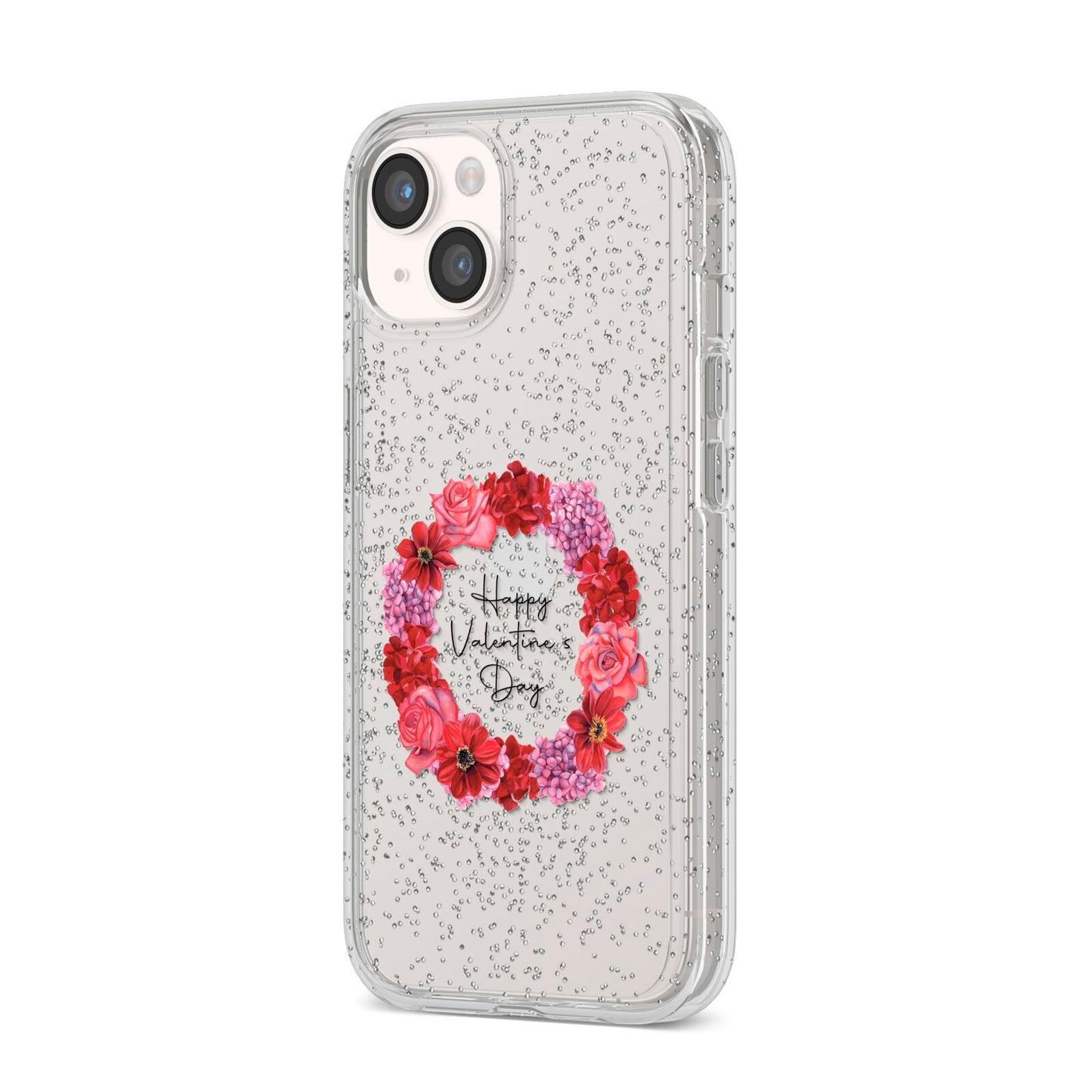 Valentine Wreath iPhone 14 Glitter Tough Case Starlight Angled Image