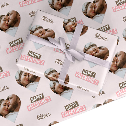 Valentine s Loving Life Photo with Name Custom Wrapping Paper