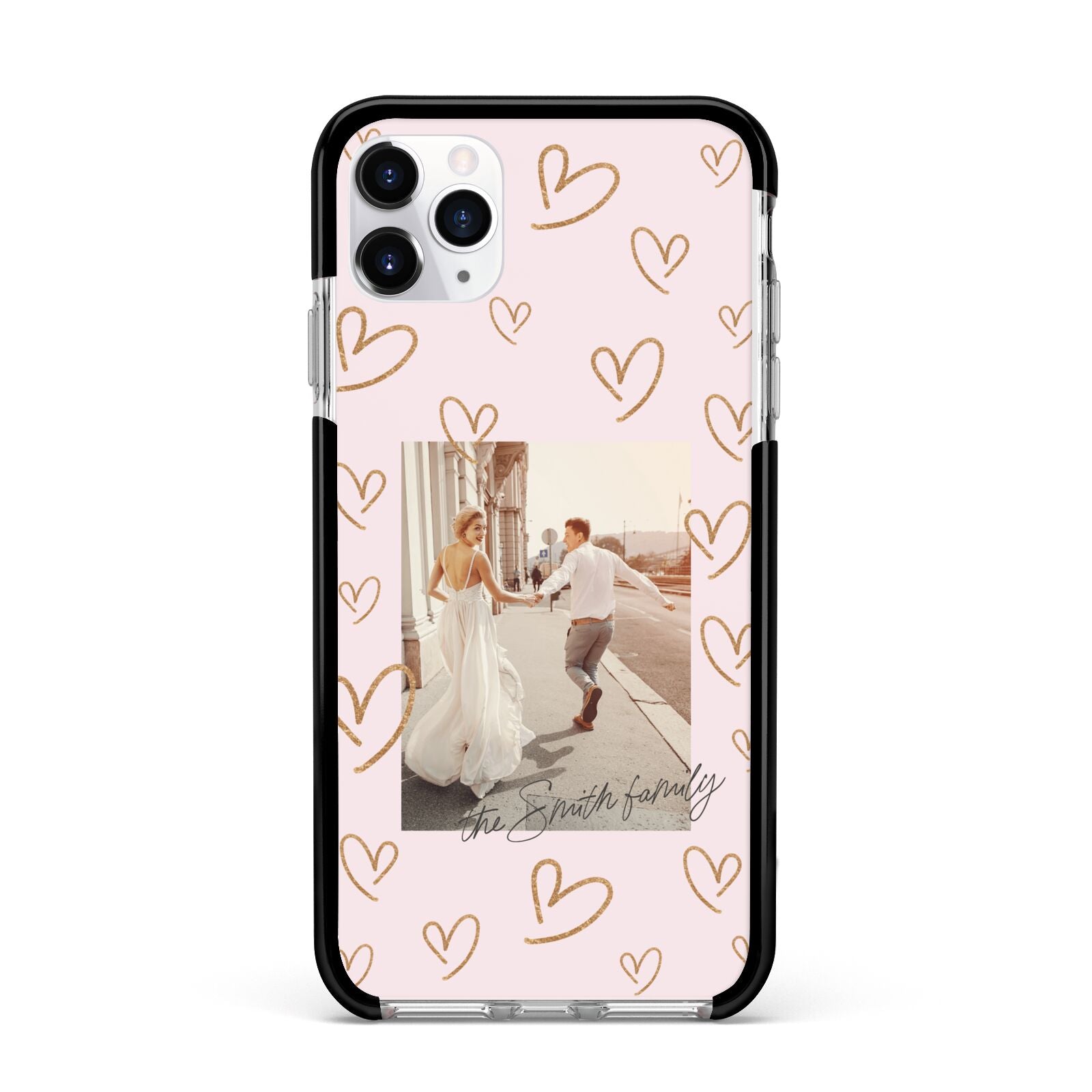 Valentines Day Newly Wed Photo Personalised Apple iPhone 11 Pro Max in Silver with Black Impact Case