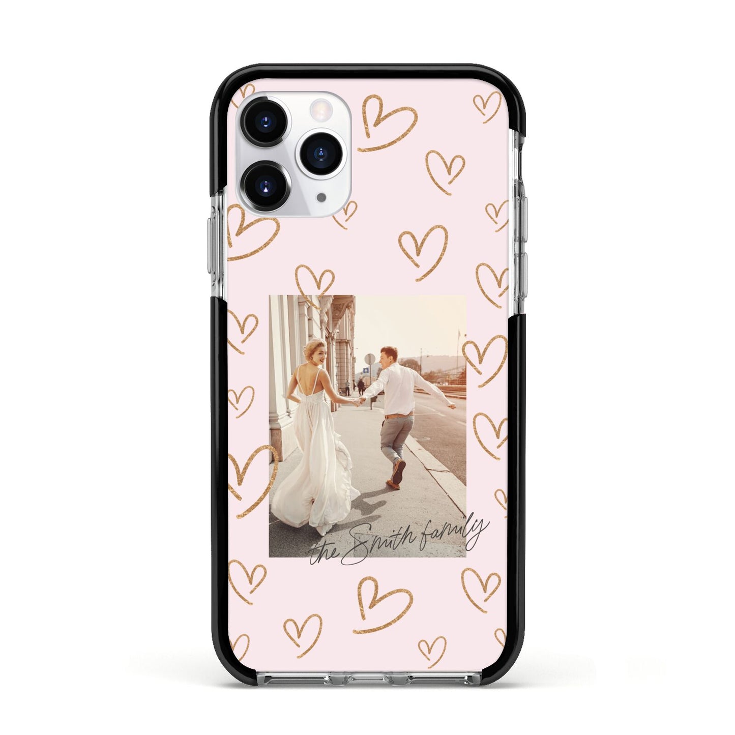 Valentines Day Newly Wed Photo Personalised Apple iPhone 11 Pro in Silver with Black Impact Case