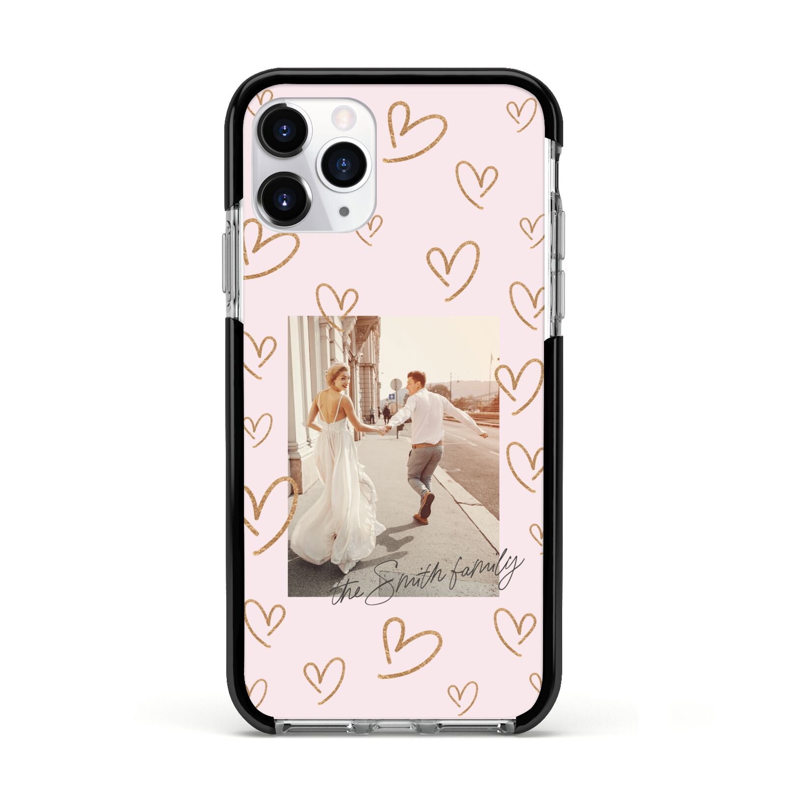 Valentines Day Newly Wed Photo Personalised Apple iPhone 11 Pro in Silver with Black Impact Case