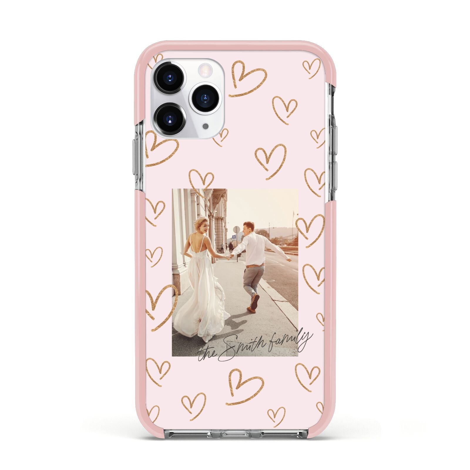 Valentines Day Newly Wed Photo Personalised Apple iPhone 11 Pro in Silver with Pink Impact Case