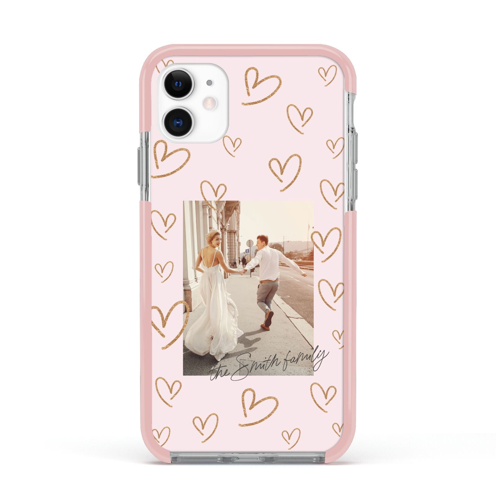 Valentines Day Newly Wed Photo Personalised Apple iPhone 11 in White with Pink Impact Case