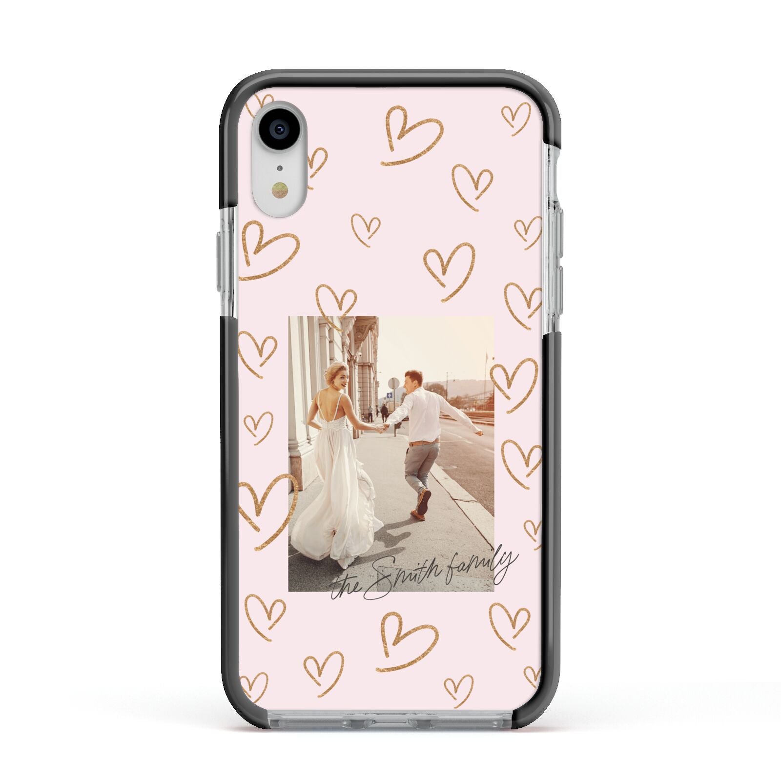 Valentines Day Newly Wed Photo Personalised Apple iPhone XR Impact Case Black Edge on Silver Phone