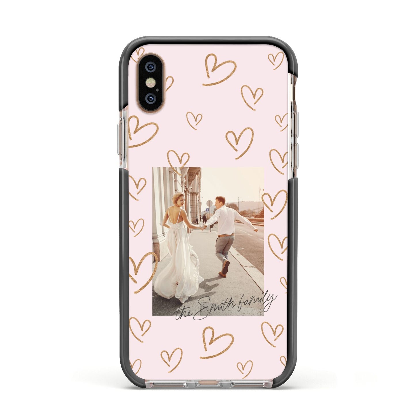 Valentines Day Newly Wed Photo Personalised Apple iPhone Xs Impact Case Black Edge on Gold Phone