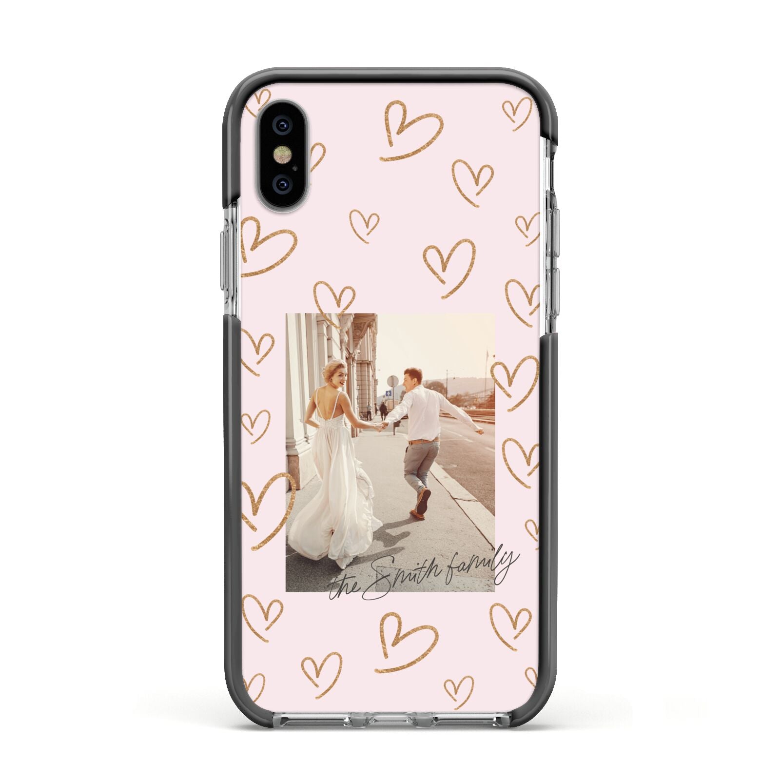 Valentines Day Newly Wed Photo Personalised Apple iPhone Xs Impact Case Black Edge on Silver Phone