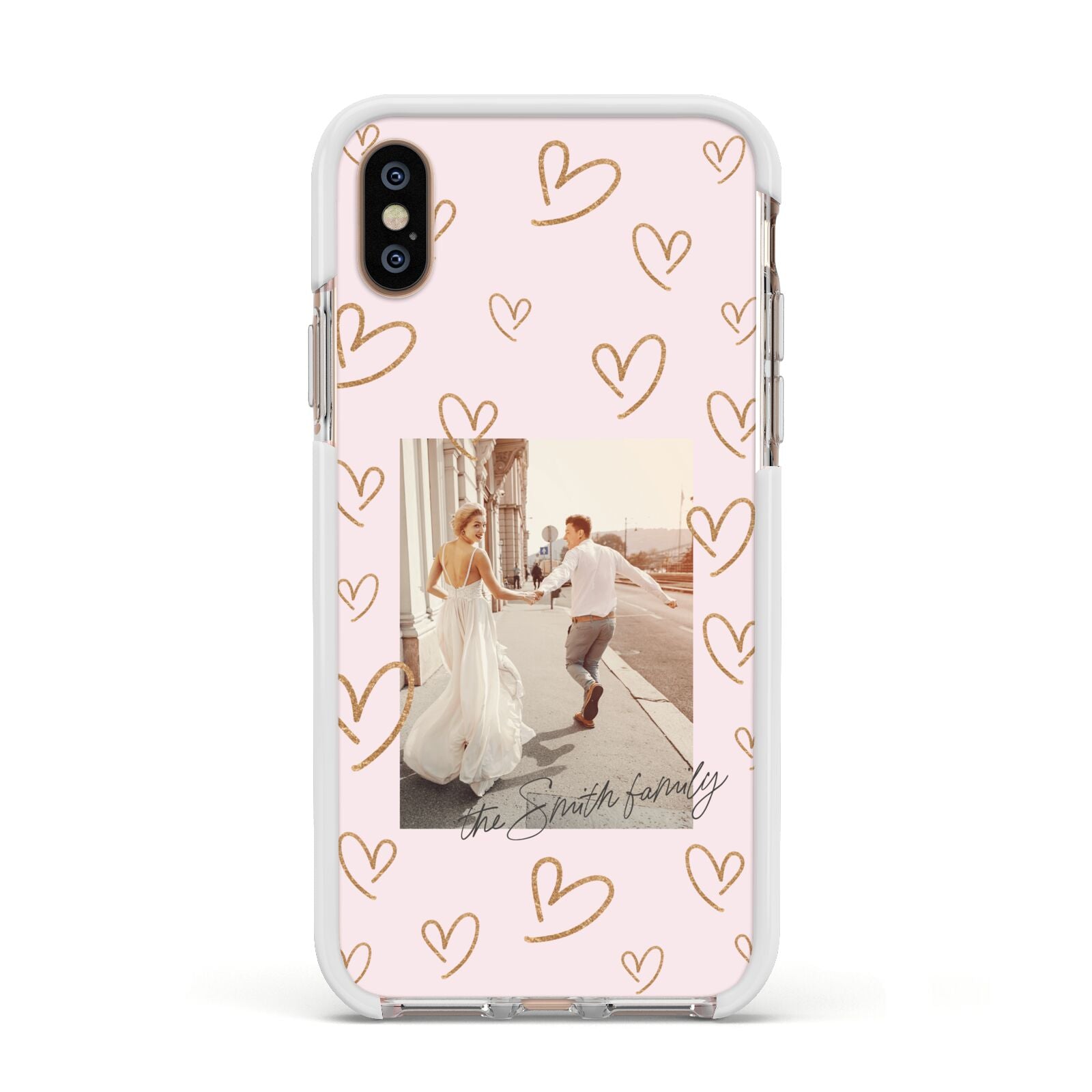 Valentines Day Newly Wed Photo Personalised Apple iPhone Xs Impact Case White Edge on Gold Phone