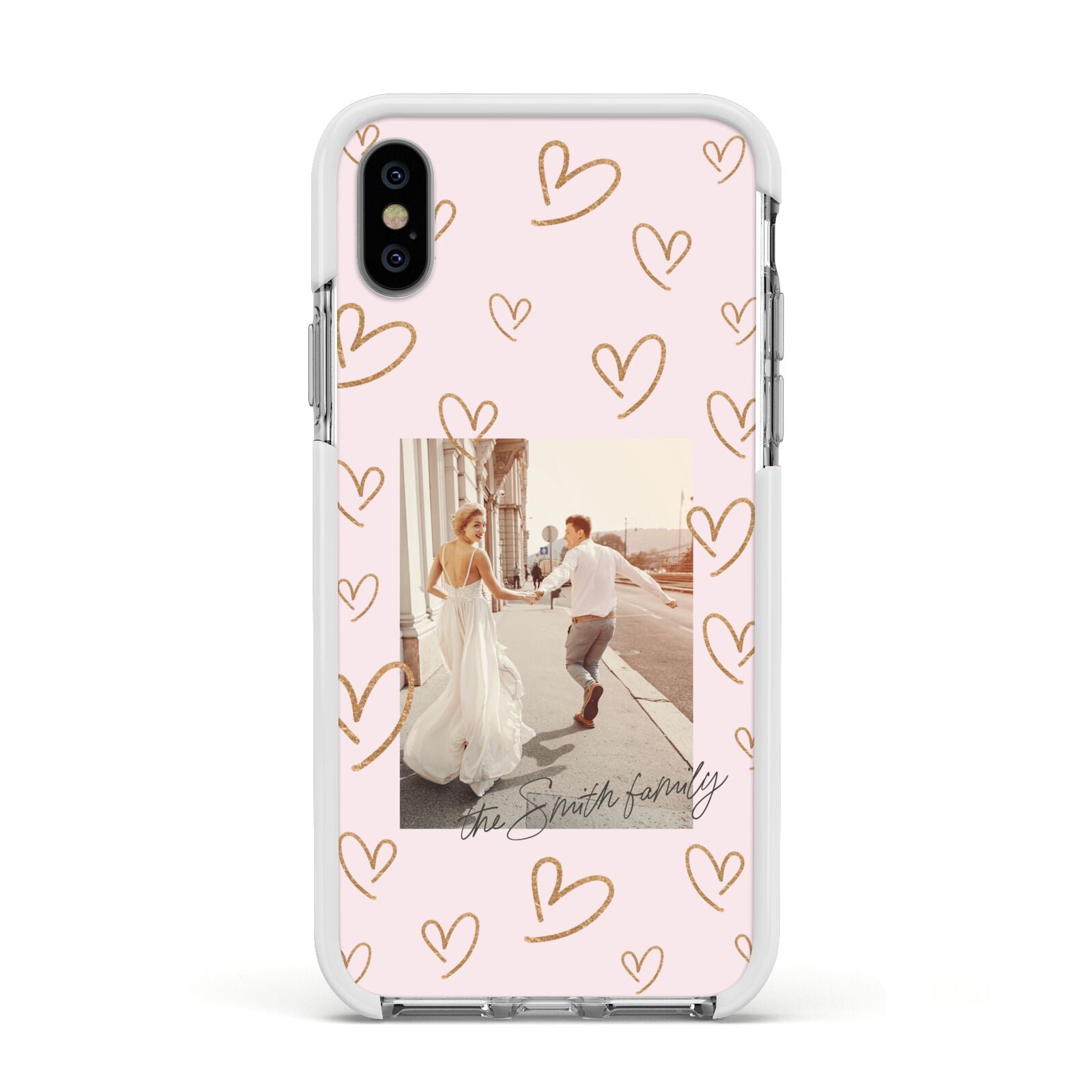 Valentines Day Newly Wed Photo Personalised Apple iPhone Xs Impact Case White Edge on Silver Phone