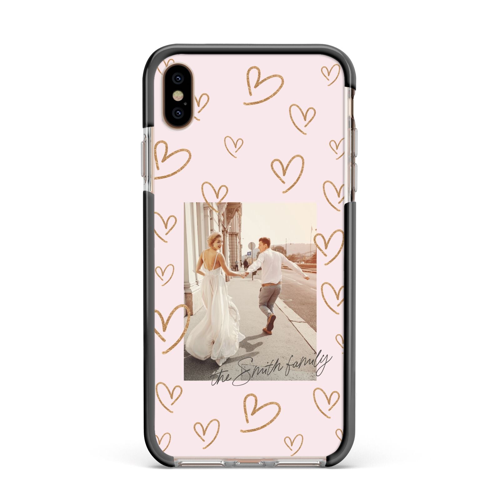 Valentines Day Newly Wed Photo Personalised Apple iPhone Xs Max Impact Case Black Edge on Gold Phone