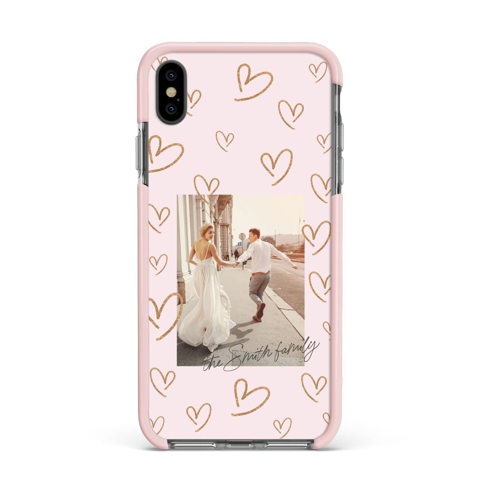 Valentines Day Newly Wed Photo Personalised Apple iPhone Xs Max Impact Case Pink Edge on Black Phone