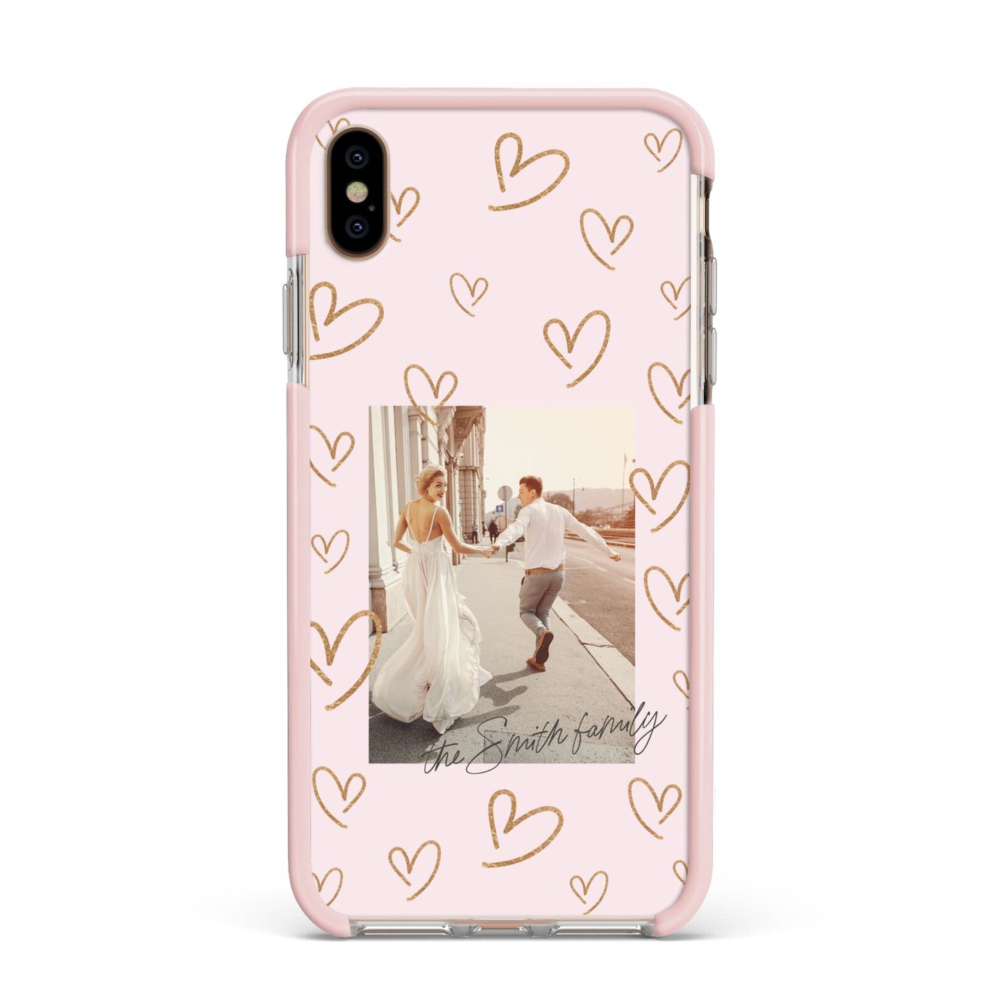 Valentines Day Newly Wed Photo Personalised Apple iPhone Xs Max Impact Case Pink Edge on Gold Phone