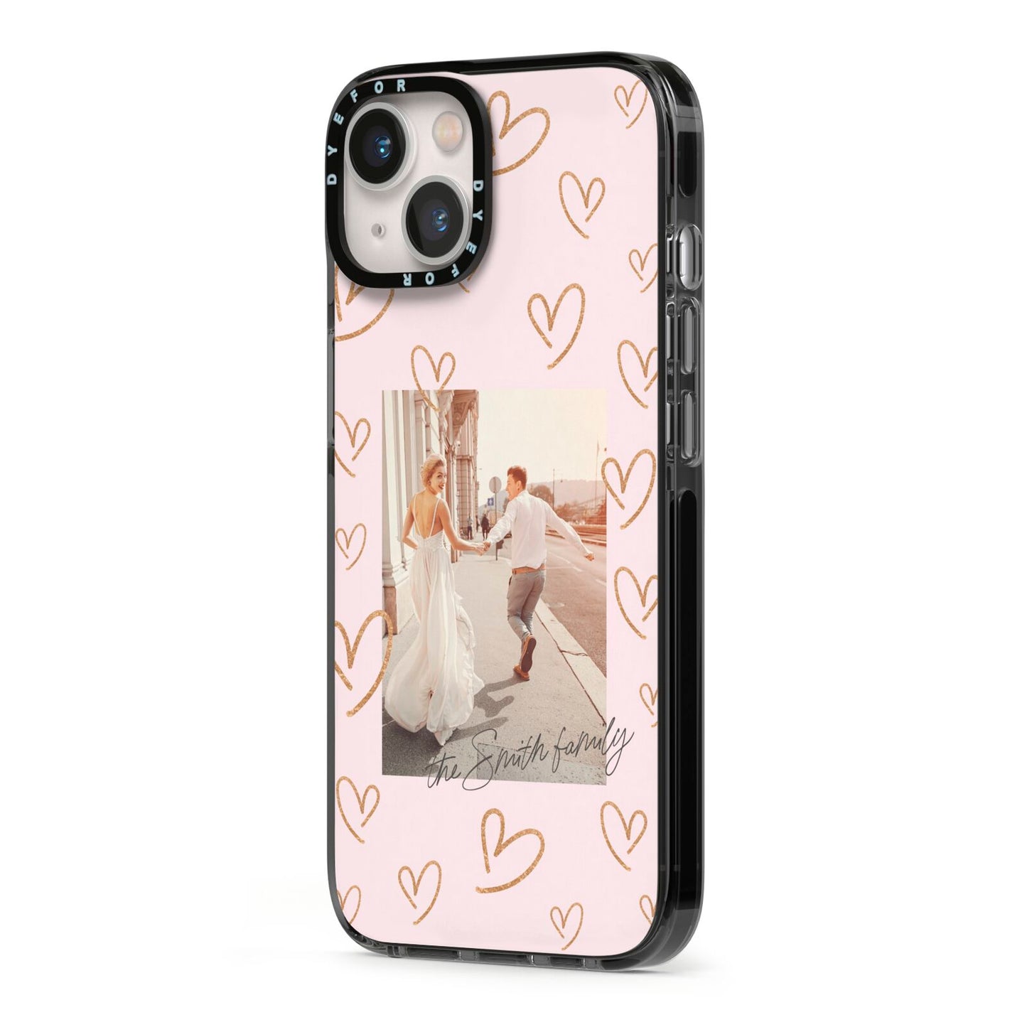 Valentines Day Newly Wed Photo Personalised iPhone 13 Black Impact Case Side Angle on Silver phone