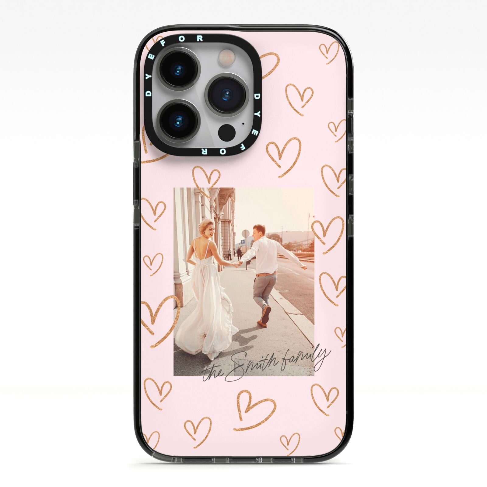 Valentines Day Newly Wed Photo Personalised iPhone 13 Pro Black Impact Case on Silver phone