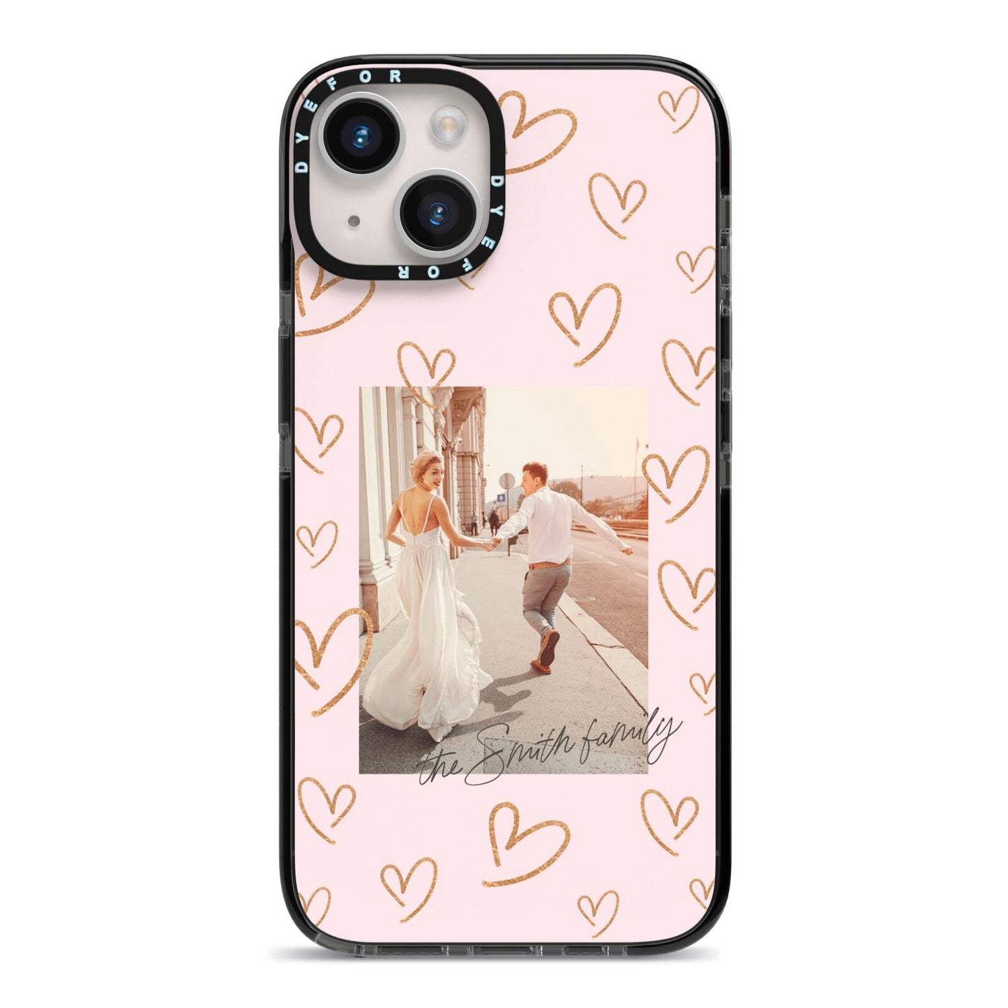 Valentines Day Newly Wed Photo Personalised iPhone 14 Black Impact Case on Silver phone