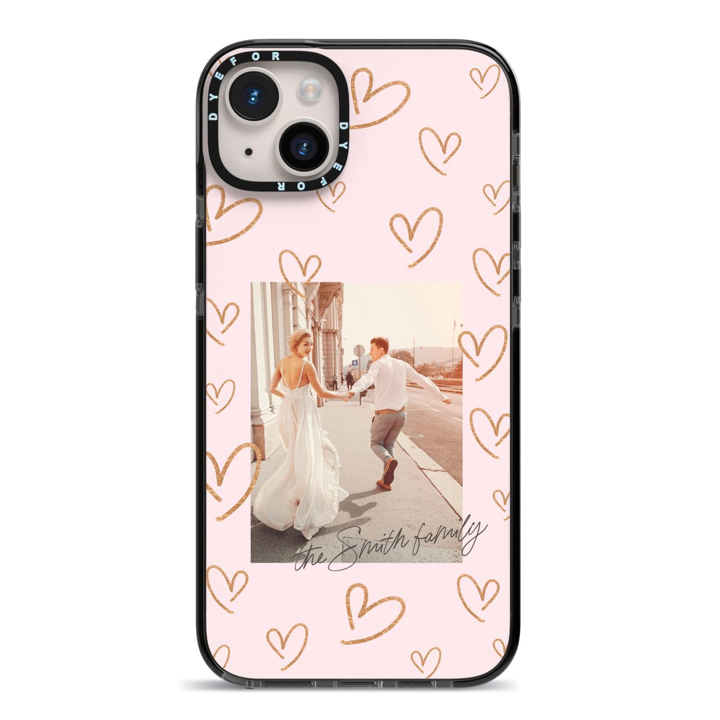 Valentines Day Newly Wed Photo Personalised iPhone 14 Plus Black Impact Case on Silver phone