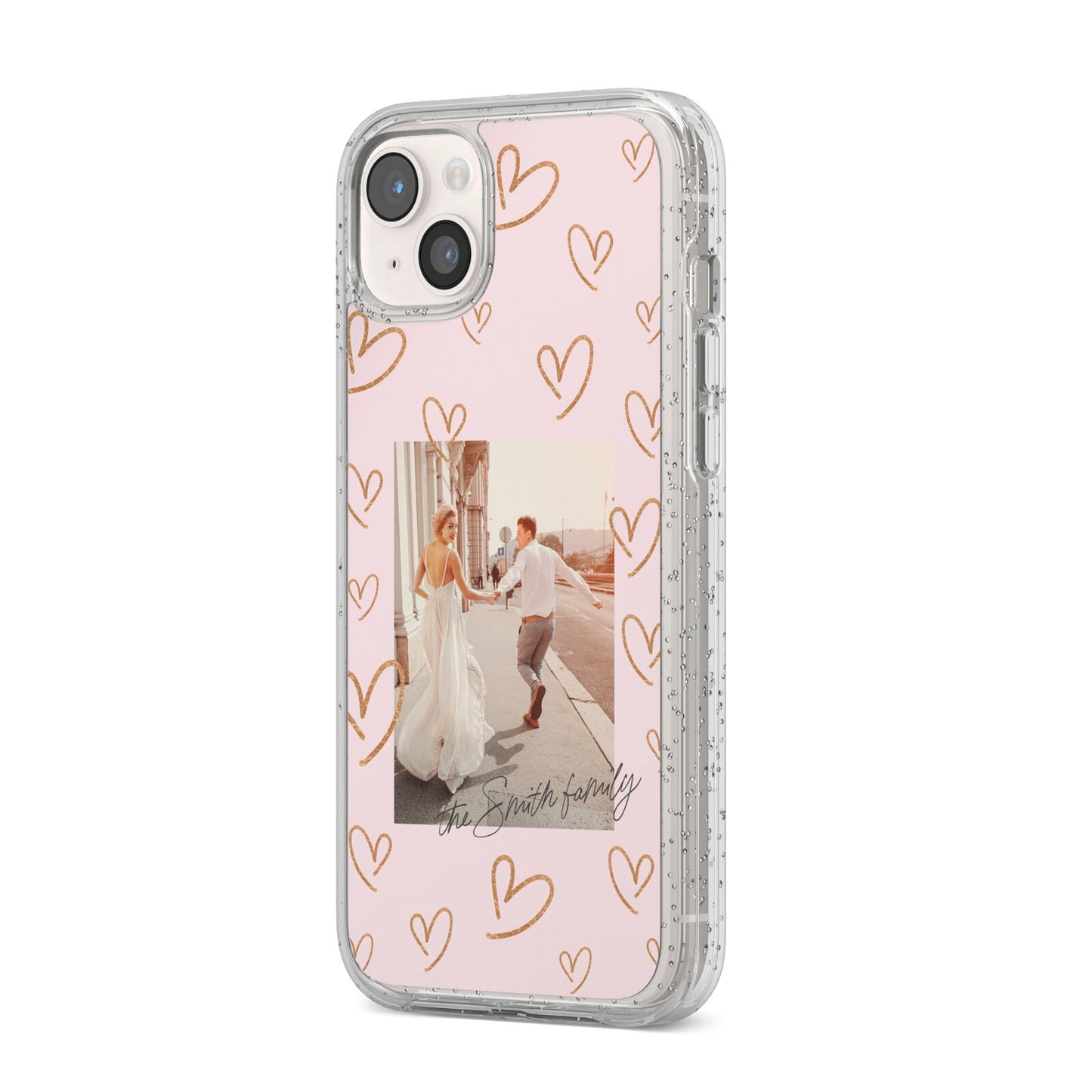 Valentines Day Newly Wed Photo Personalised iPhone 14 Plus Glitter Tough Case Starlight Angled Image