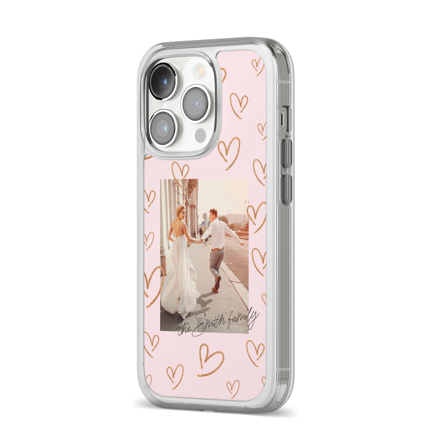 Valentines Day Newly Wed Photo Personalised iPhone 14 Pro Clear Tough Case Silver Angled Image