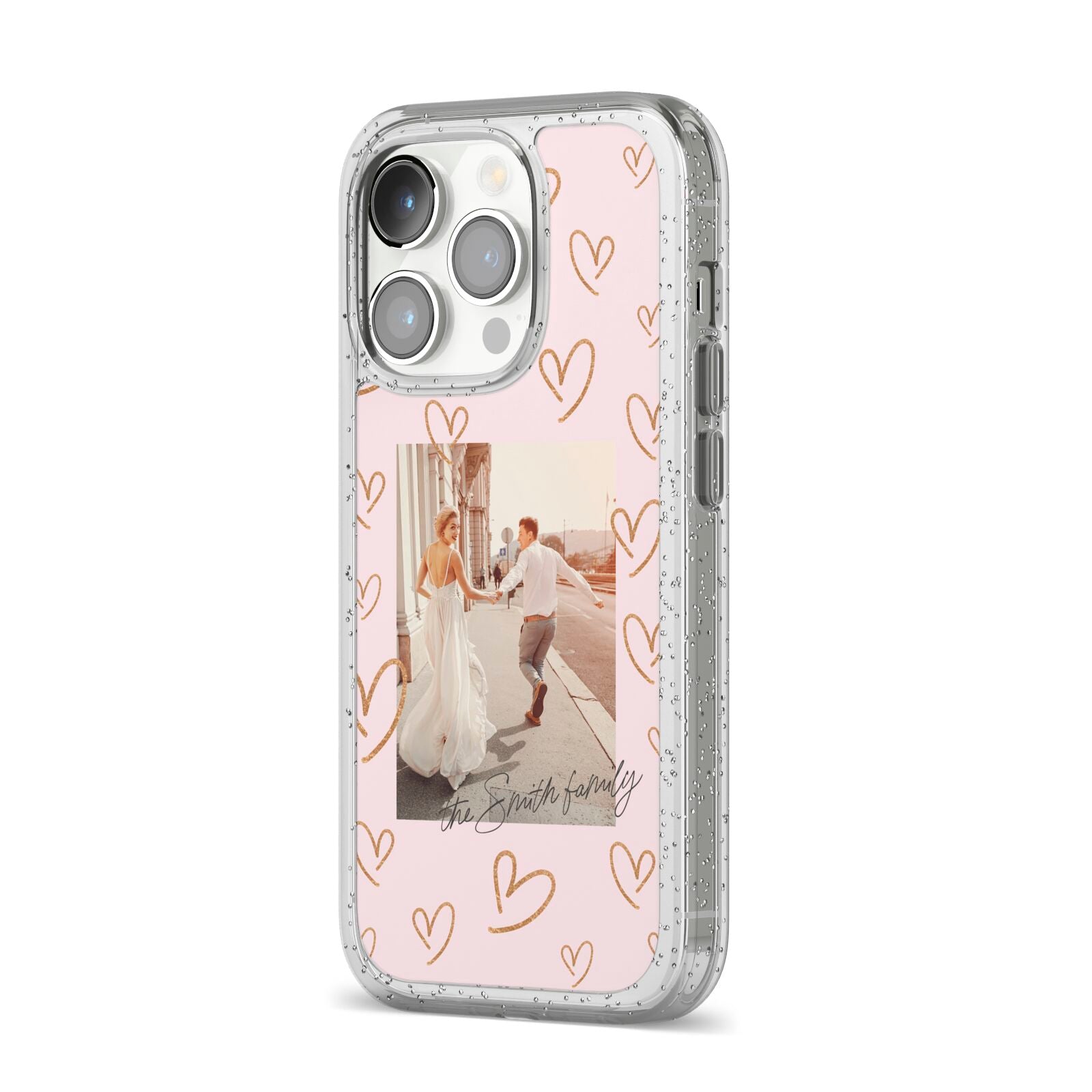 Valentines Day Newly Wed Photo Personalised iPhone 14 Pro Glitter Tough Case Silver Angled Image