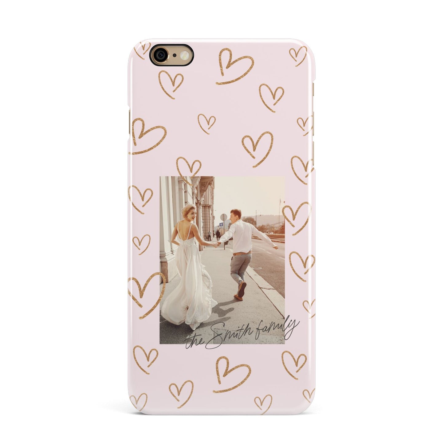 Valentines Day Newly Wed Photo Personalised iPhone 6 Plus 3D Snap Case on Gold Phone