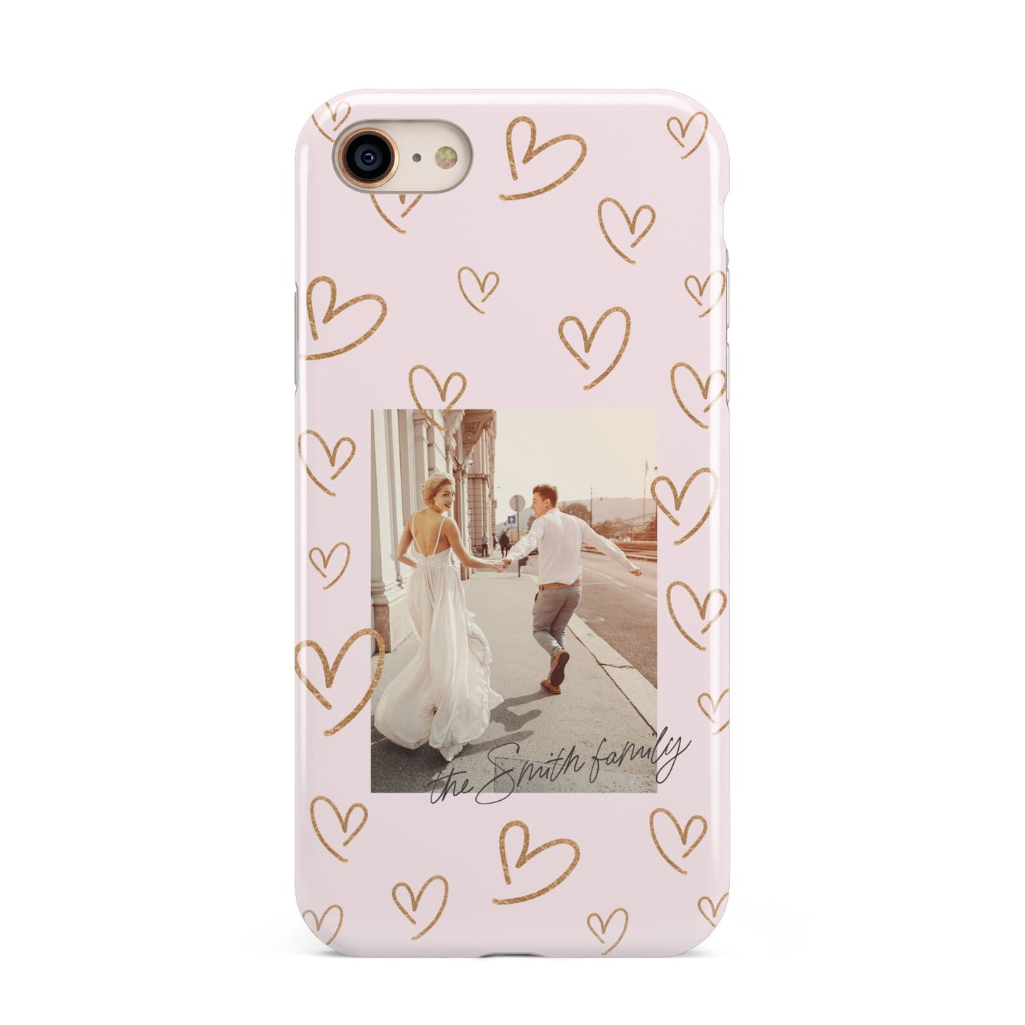 Valentines Day Newly Wed Photo Personalised iPhone 8 3D Tough Case on Gold Phone